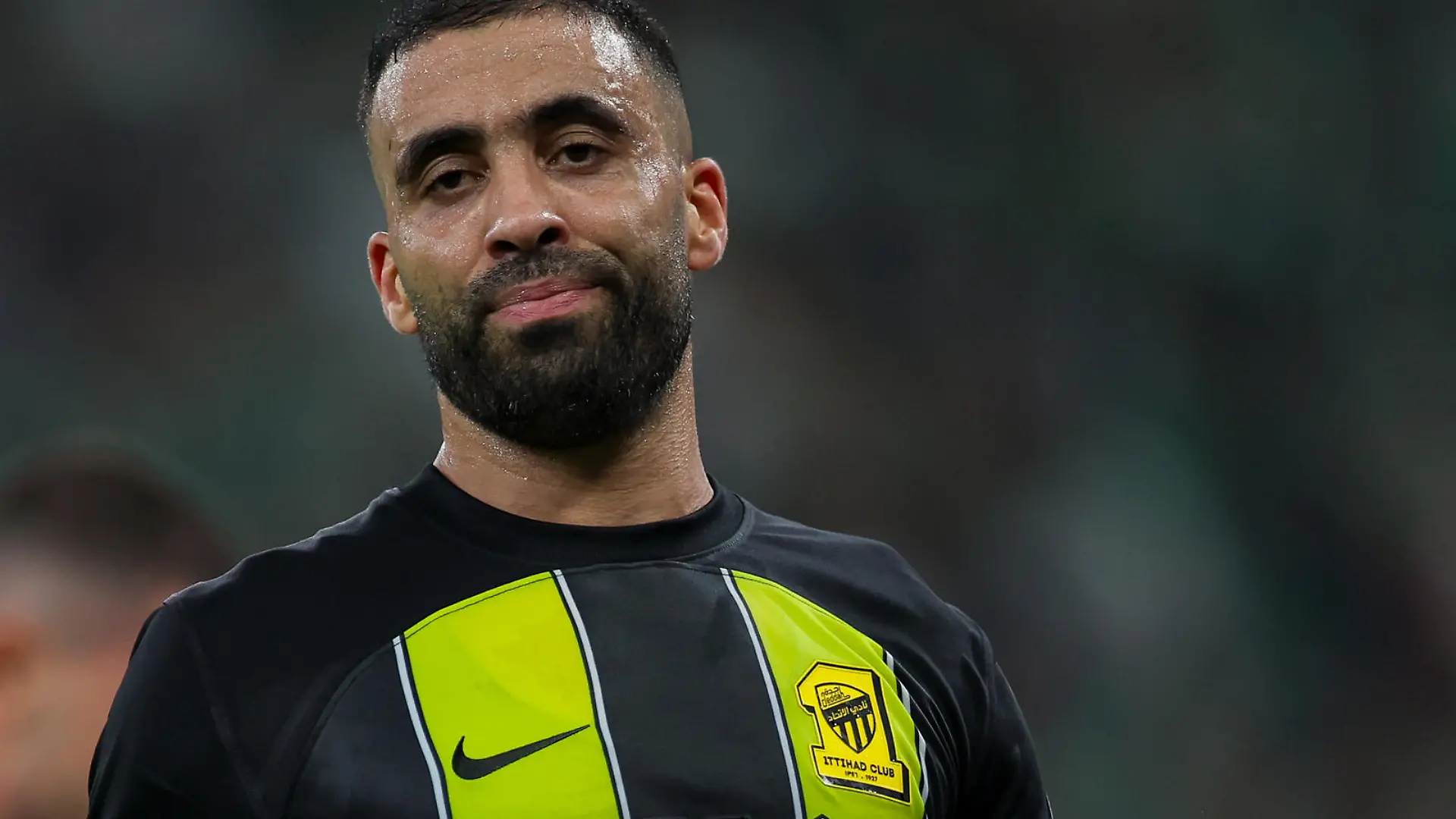 JEDDAH, SAUDI ARABIA - APRIL 1: Abderrazak Hamdallah of Al Ittihad reacts during the Saudi Pro League match between Al-Ahli SFC and Al-Ittihad at King Abdullah Sports City on April 1, 2024 in Jeddah, Saudi Arabia.(Photo by Yasser Bakhsh/Getty Images)