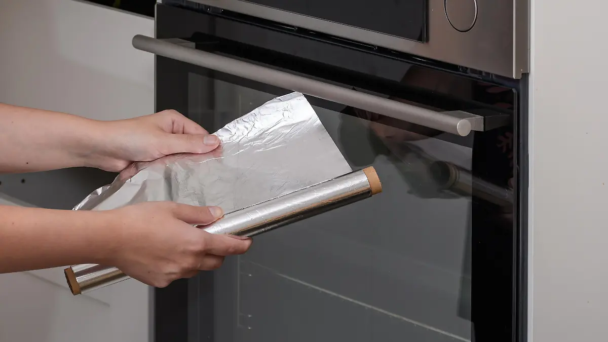 Baking aluminum foil used in the kitchen closeup