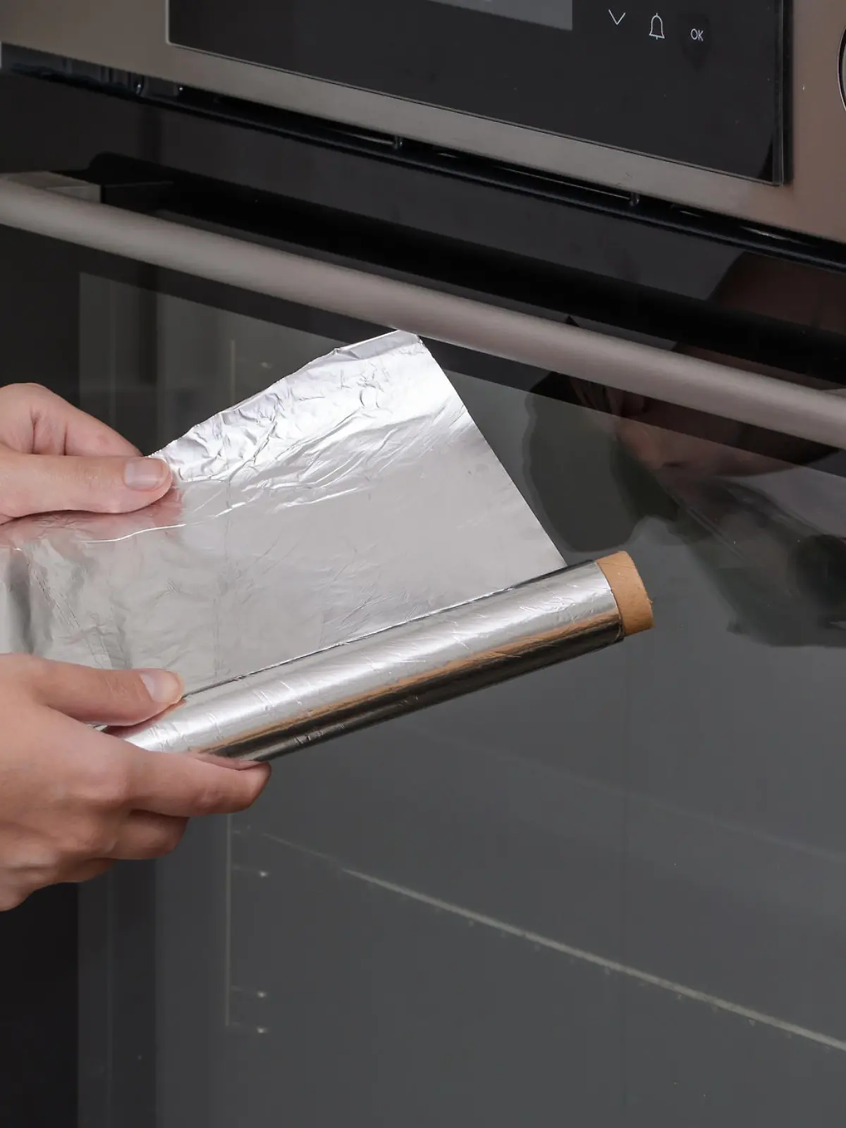 Baking aluminum foil used in the kitchen closeup
