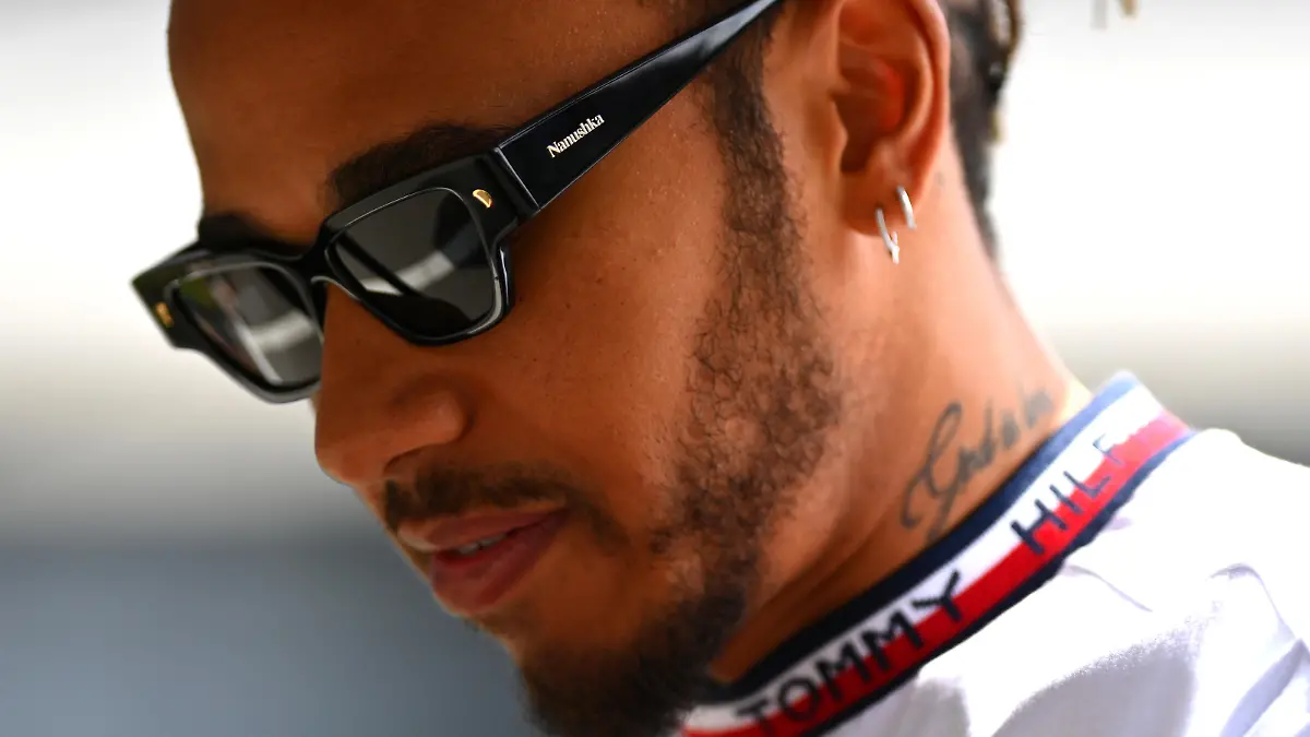SPA, BELGIUM - AUGUST 28: Lewis Hamilton of Great Britain and Mercedes looks on from the drivers parade prior to the F1 Grand Prix of Belgium at Circuit de Spa-Francorchamps on August 28, 2022 in Spa, Belgium. (Photo by Dan Mullan/Getty Images)