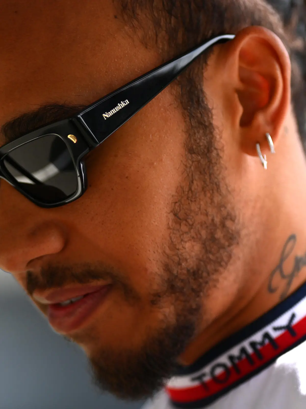 SPA, BELGIUM - AUGUST 28: Lewis Hamilton of Great Britain and Mercedes looks on from the drivers parade prior to the F1 Grand Prix of Belgium at Circuit de Spa-Francorchamps on August 28, 2022 in Spa, Belgium. (Photo by Dan Mullan/Getty Images)