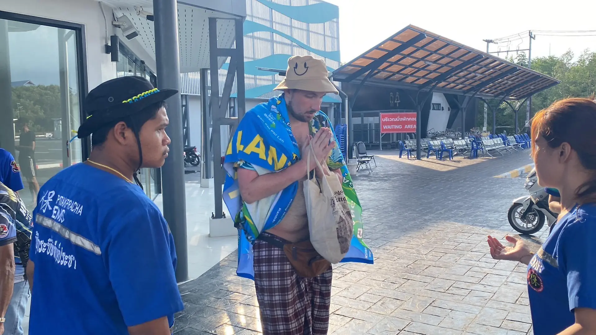 A far-right German politician has been arrested over an alleged drugs-fueled rampage on a Thai island.
Niels Foitzik, a member of the AFD, sparked panic when he allegedly began throwing food and pushing over plates in a restaurant on Koh Phi Phi in southern Thailand on Thursday night, April 11.
Police arrived but could not understand his ramblings. He was fined 1,000 Baht (25.73 Euro) for ‘disorderly conduct and inability to maintain consciousness while on a public road' before being released.
However, Niels, 32, from Berlin, was picked up again the following night.
He is seen in the video resisting while being bundled into an ambulance by four cops and three paramedics. He was then handcuffed to a stretcher and wheeled into the vehicle.
PACKAGE: Video, pictures, text