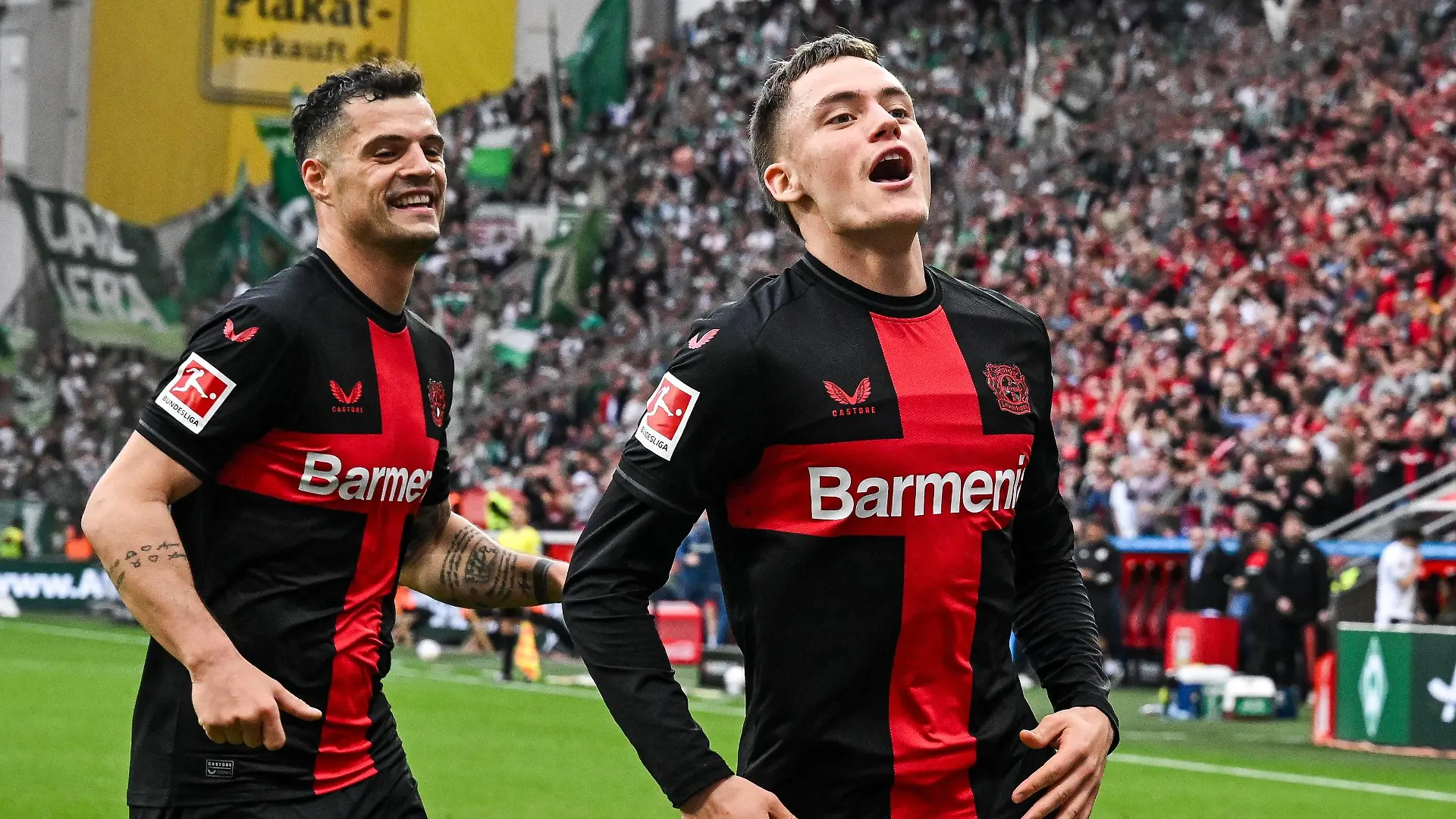 LEVERKUSEN - Florian Wirtz of Bayer 04 Leverkusen celebrates the 3-0 during the Bundesliga match between Bayer 04 Leverkusen and Werder Bremen at the Bay Arena on April 14, 2024 in Leverkusen, Germany. ANP Hollandse Hoogte GERRIT VAN COLOGNE Bundesliga 2023/24 xVIxANPxSportx/xGerritxvanxKeulenxIVx 496022380 originalFilename: 496022380.jpg