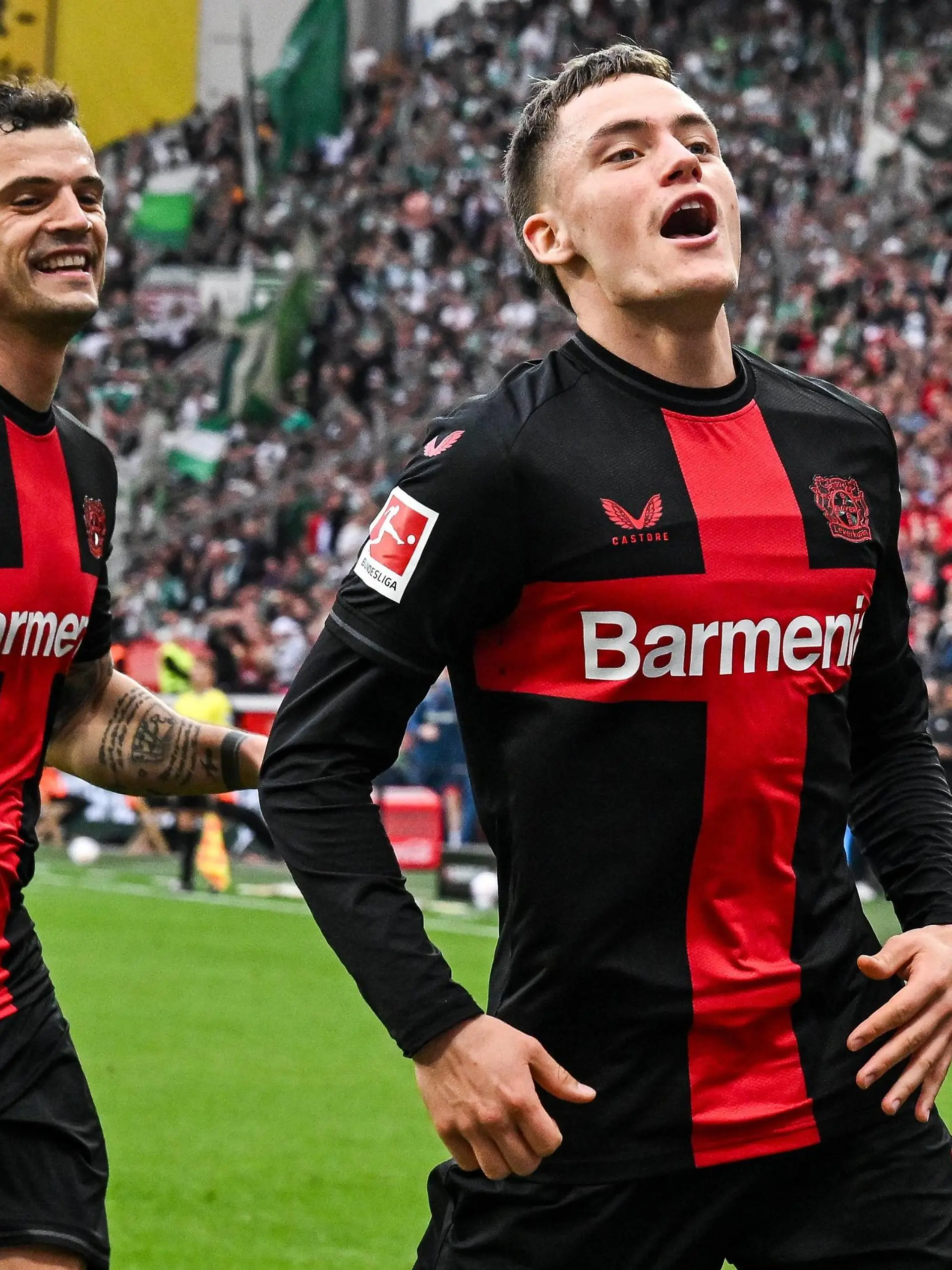 LEVERKUSEN - Florian Wirtz of Bayer 04 Leverkusen celebrates the 3-0 during the Bundesliga match between Bayer 04 Leverkusen and Werder Bremen at the Bay Arena on April 14, 2024 in Leverkusen, Germany. ANP Hollandse Hoogte GERRIT VAN COLOGNE Bundesliga 2023/24 xVIxANPxSportx/xGerritxvanxKeulenxIVx 496022380 originalFilename: 496022380.jpg
