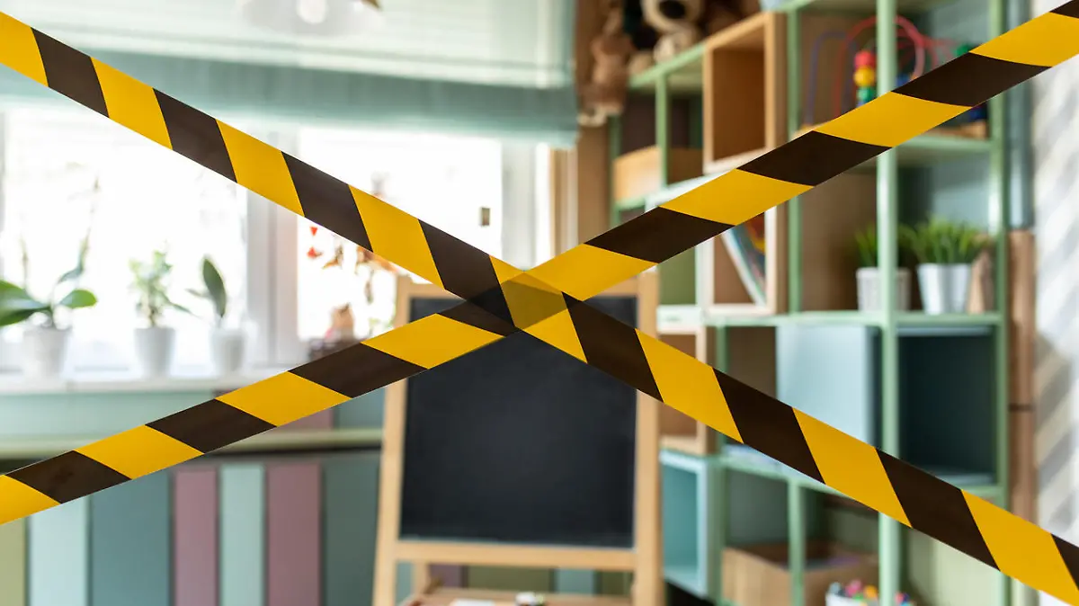 Kindergarten closed due corona virus outbreak for disinfection and rising up hygiene level.