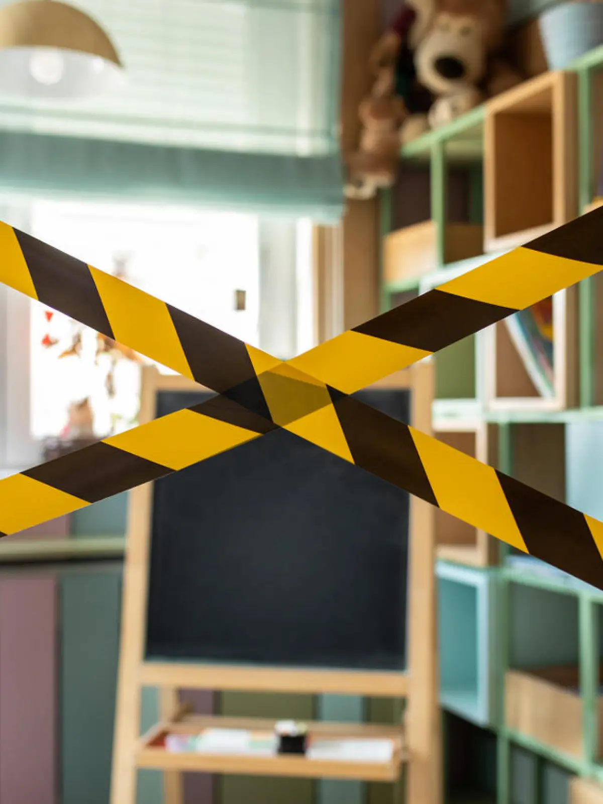 Kindergarten closed due corona virus outbreak for disinfection and rising up hygiene level.
