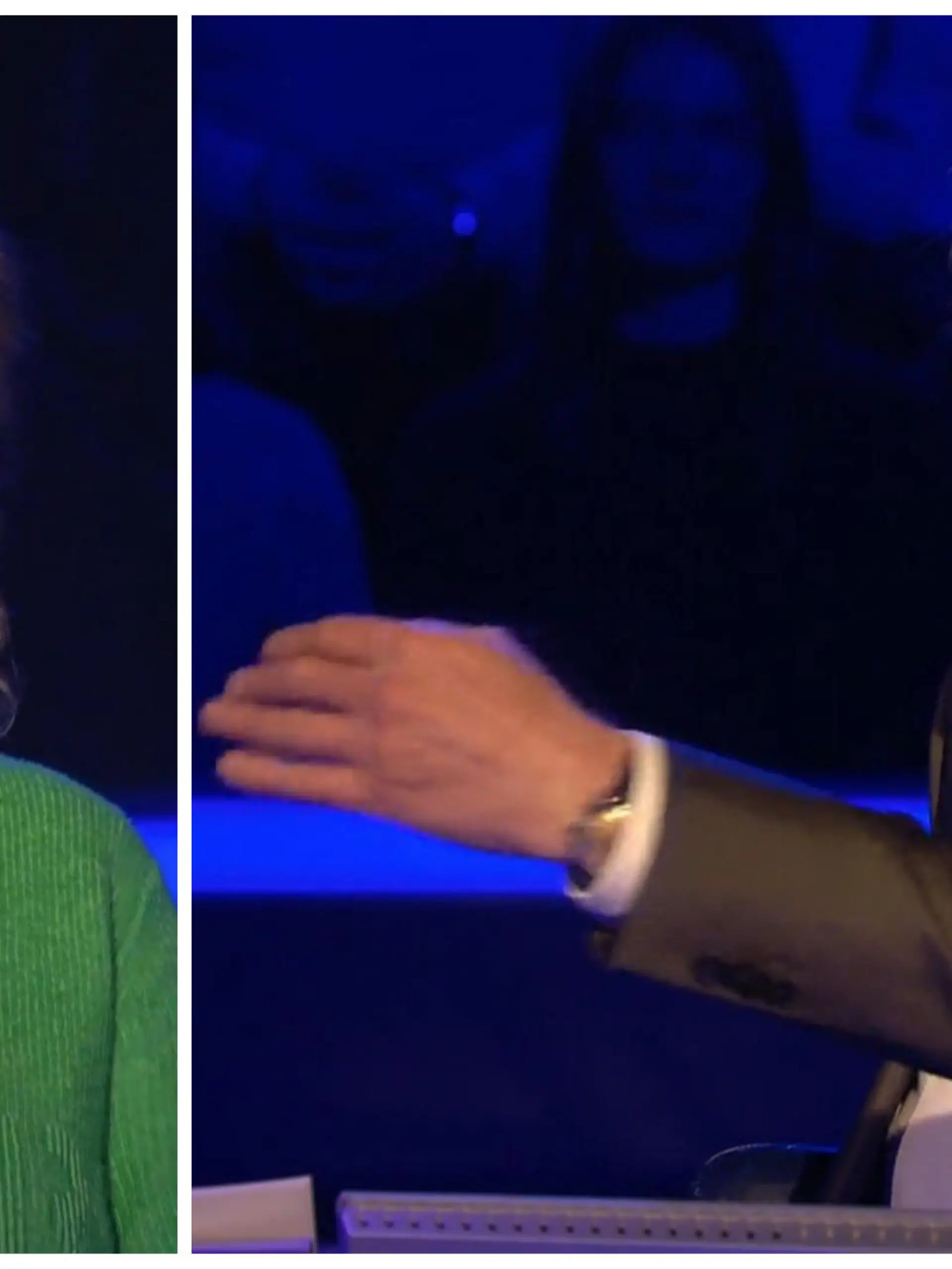 „Wer wird Millionär?“-Moderator Günther Jauch erzählt seiner Kandidatin Ana Frohmüller eine Anekdote aus dem Familien-Nähkästchen.