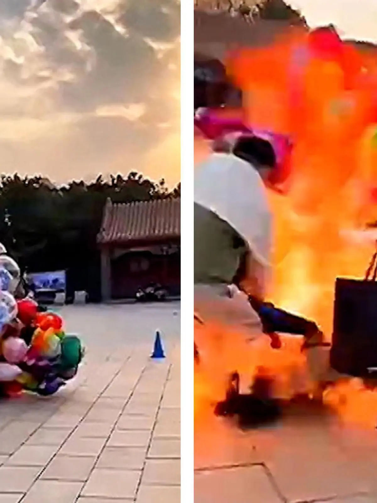 Viele bunte Ballons auf einem Platz in Shenyang in China wirken harmonisch und harmlos. Doch dahinter gibt es einen erbitterten Streit der Verkäufer um den besten Standort. Voller Zorn zückt am Ende einer der beiden ein Feuerzeug und zündet einen Ballon an. Die heftigen Bilder seht ihr im Video.