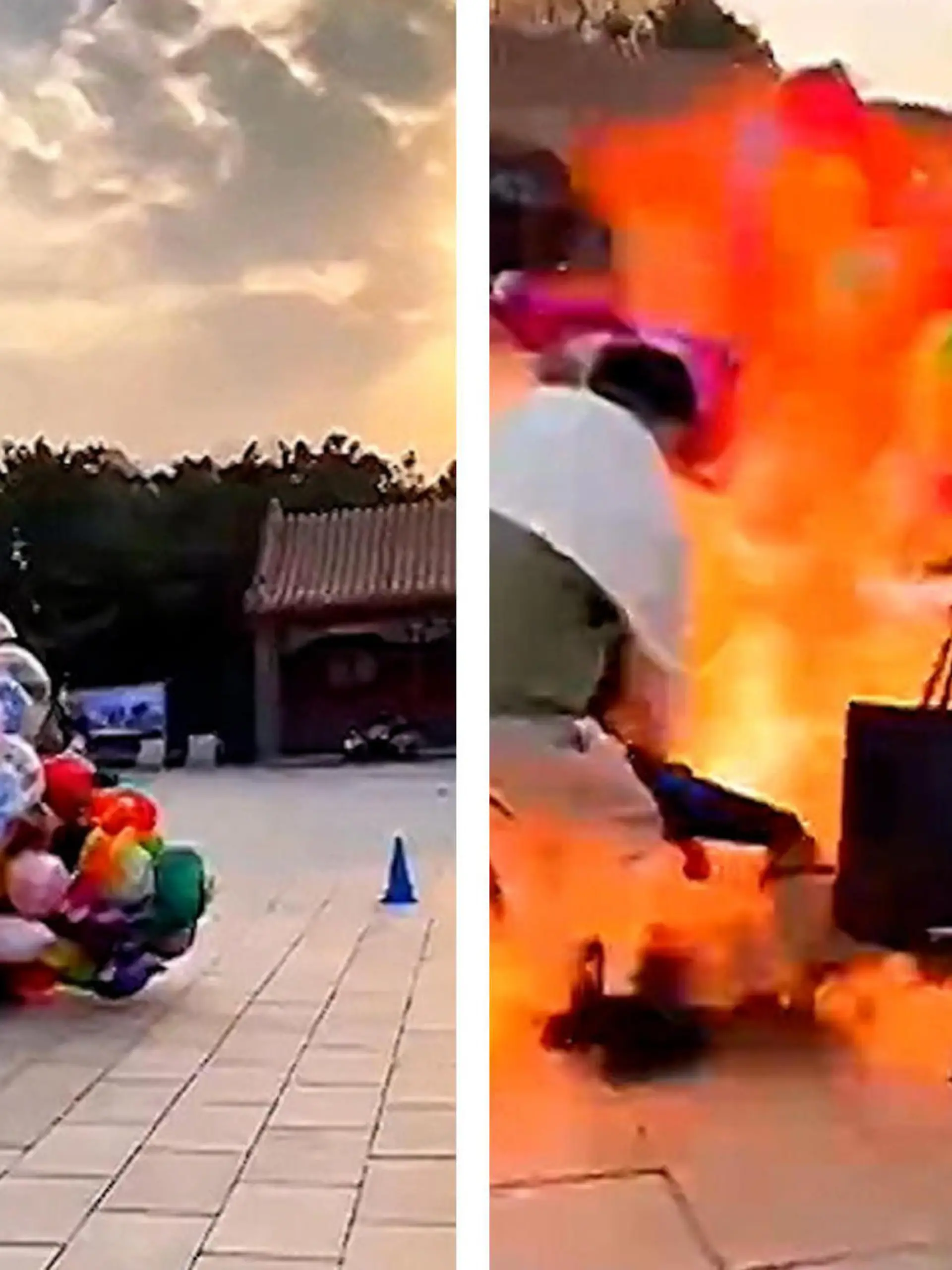 Viele bunte Ballons auf einem Platz in Shenyang in China wirken harmonisch und harmlos. Doch dahinter gibt es einen erbitterten Streit der Verkäufer um den besten Standort. Voller Zorn zückt am Ende einer der beiden ein Feuerzeug und zündet einen Ballon an. Die heftigen Bilder seht ihr im Video.