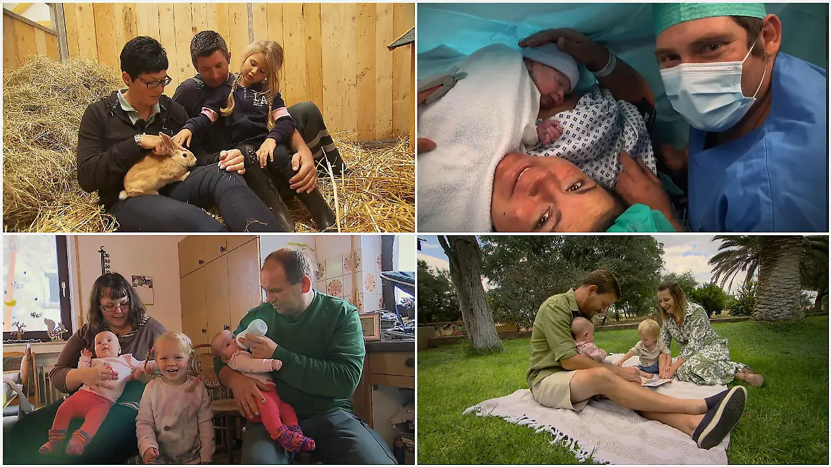 Vier der "Bauer sucht Frau"-Pärchen präsentieren ihre Babys.