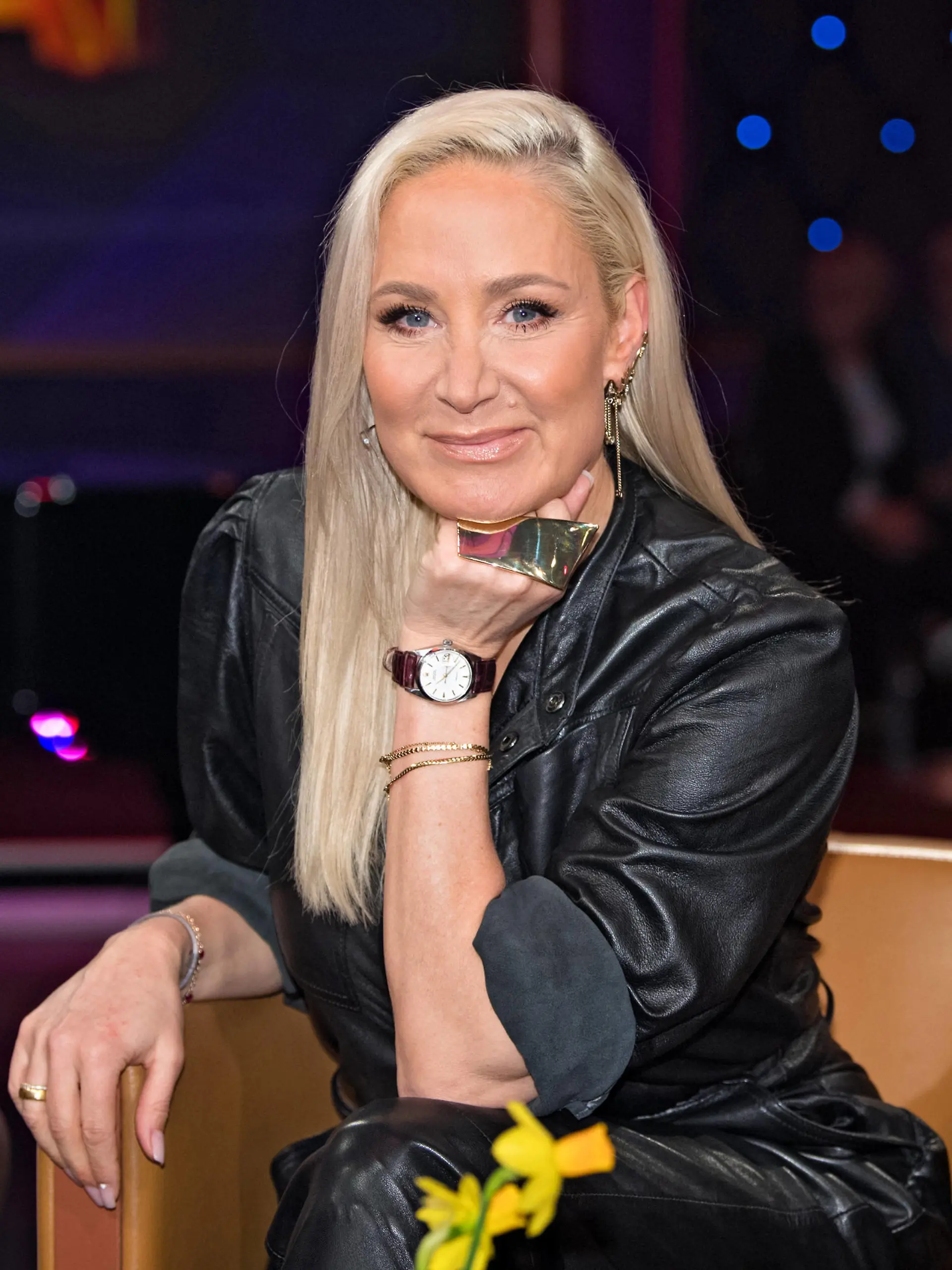 MDR - Riverboat. Schauspielerin Janine Kunze anläßlich der Aufzeichnung der MDR - Talkshow Riverboat am 15.03.2024 in der Mediacity Leipzig. 20240315ADO0064 *** MDR Riverboat actress Janine Kunze on the occasion of the recording of the MDR talk show Riverboat on 15 03 2024 at Mediacity Leipzig 20240315ADO0064