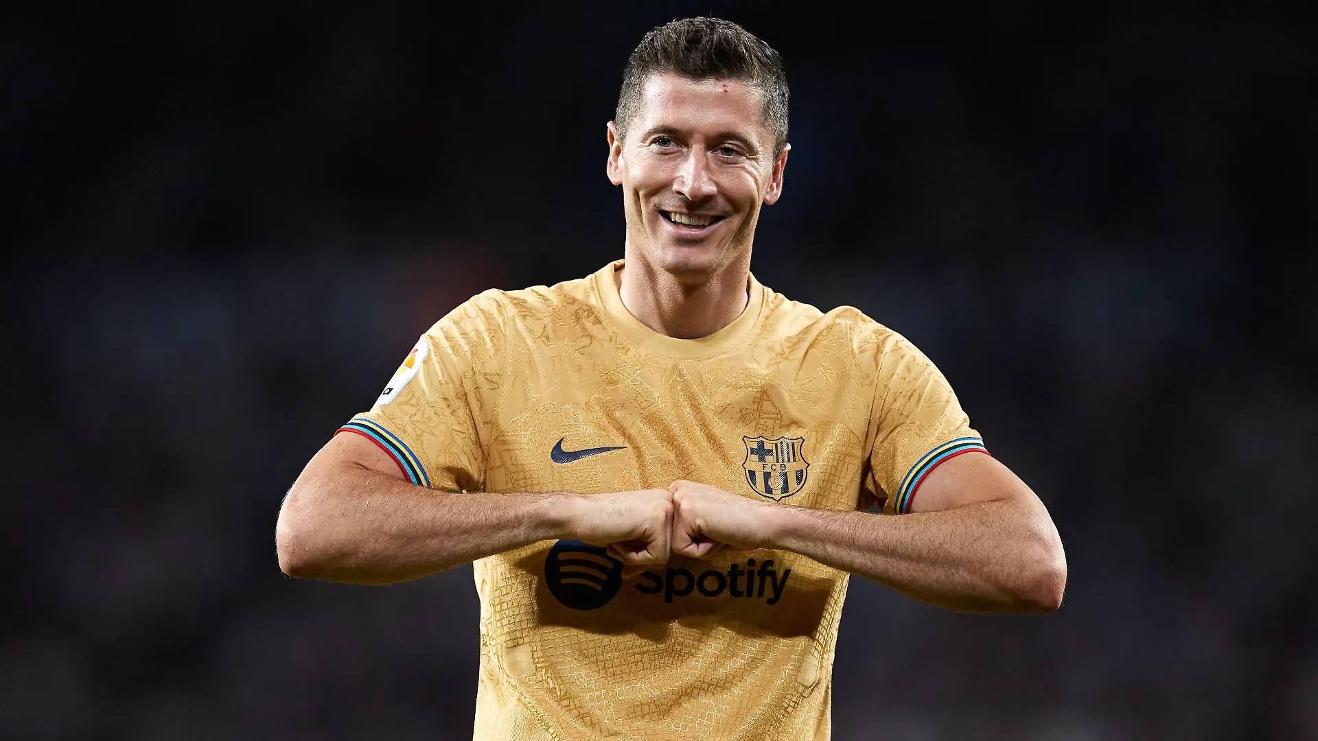 August 21, 2022, SAN SEBASTIAN, GUIPUZCOA, SPAIN: Robert Lewandowski of FC Barcelona, Barca reacts after scoring goal during the La Liga Santander match between Real Sociedad and FC Barcelona at Reale Arena on August 21, 2022, in San Sebastian, Spain. SAN SEBASTIAN SPAIN - ZUMAa181 20220821_zaa_a181_098 Copyright: xRicardoxLarreinax