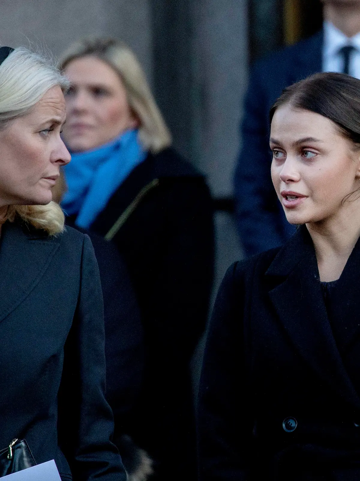 Crown Princess Mette-Marit of Norway and Juliane Snekkestad (girlfriend of Marius Borg H?iby) leave at the Cathedral of Oslo, on January 3, 2020, after attending the funeral service of Ari Behn (Aarhus, 30 september 1972 ? Lommedalen, 25 december 2019) Photo: Albert Nieboer / Netherlands OUT / Point de Vue OUT