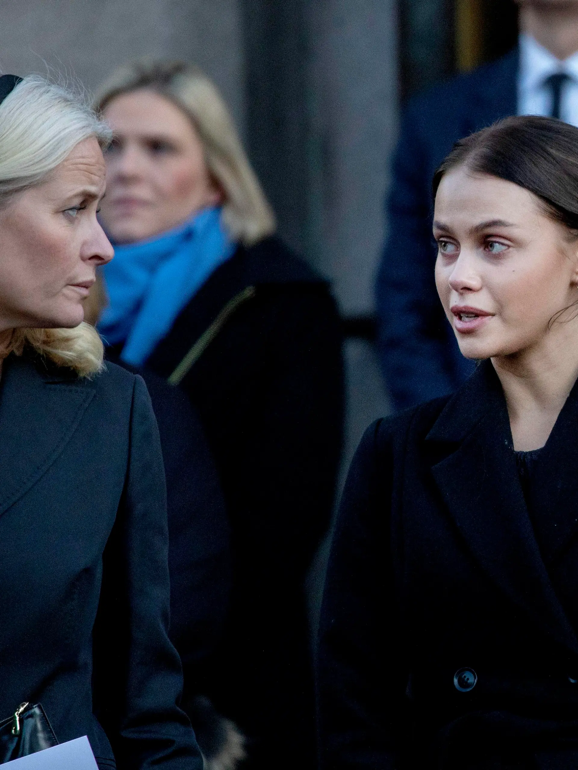 Crown Princess Mette-Marit of Norway and Juliane Snekkestad (girlfriend of Marius Borg H?iby) leave at the Cathedral of Oslo, on January 3, 2020, after attending the funeral service of Ari Behn (Aarhus, 30 september 1972 ? Lommedalen, 25 december 2019) Photo: Albert Nieboer / Netherlands OUT / Point de Vue OUT