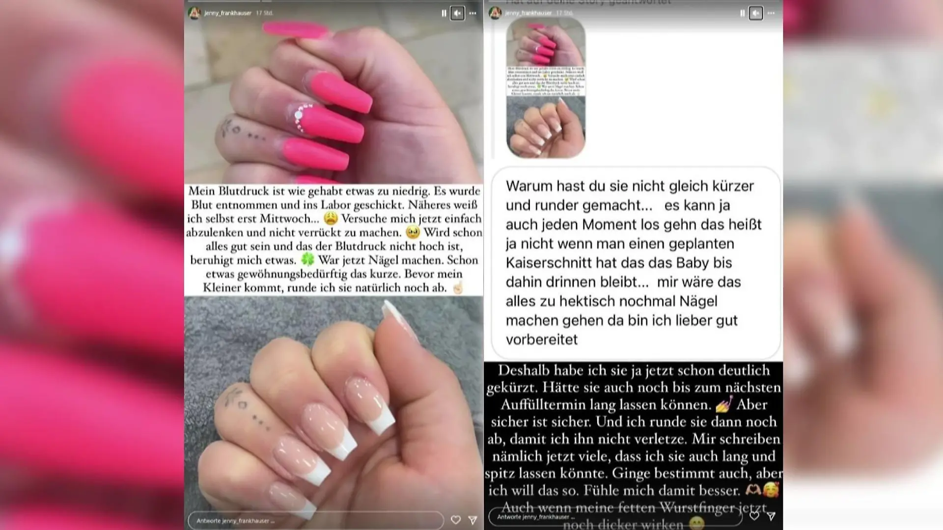 Jenny Frankhauser war kurz vor der Geburt ihres Sohnes im Nagelstudio - und bekommt Kritik dafür.