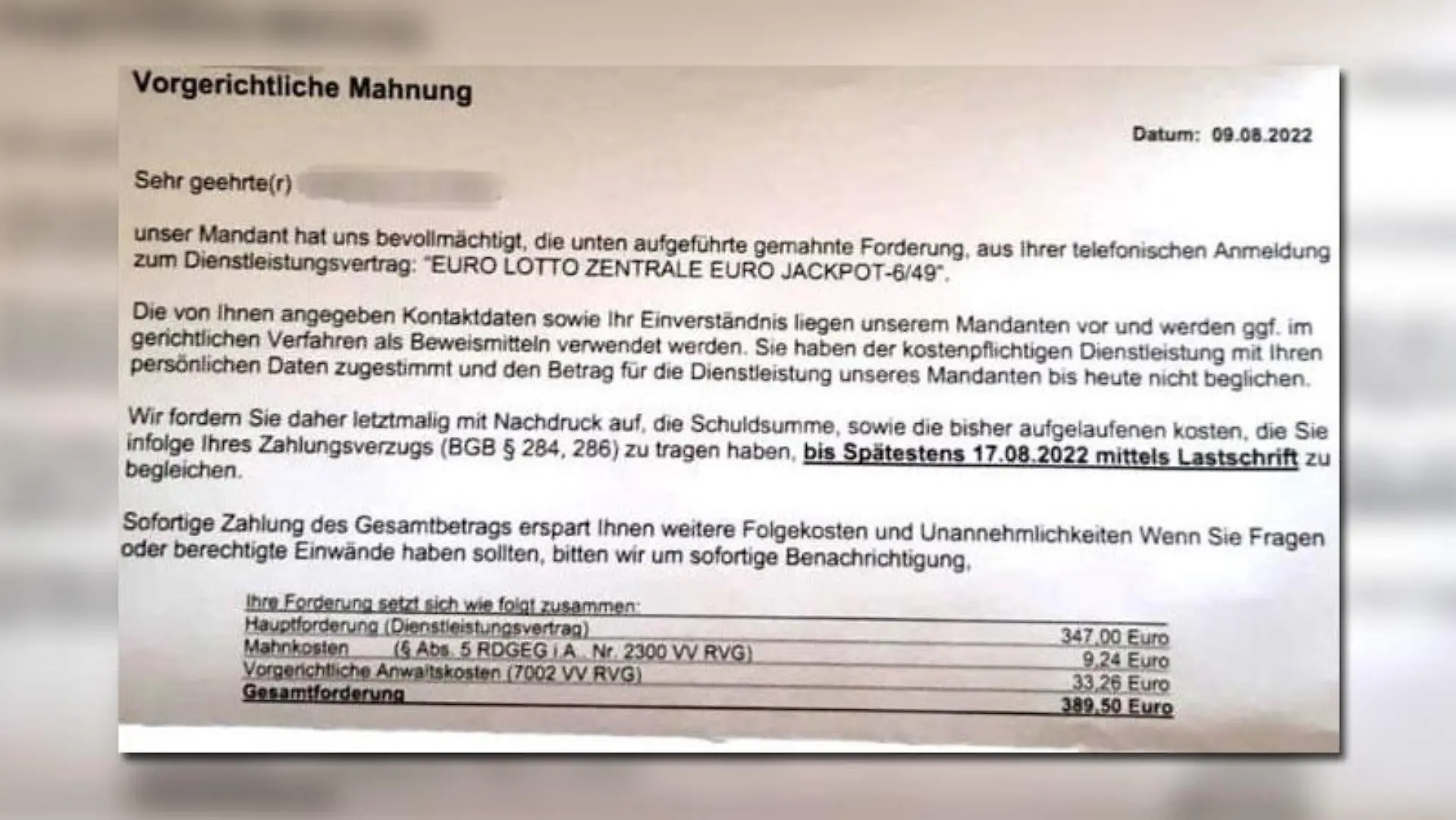 Ist Ihnen ein solches Schreiben ins Haus geflattert? Am besten einfach ignorieren!