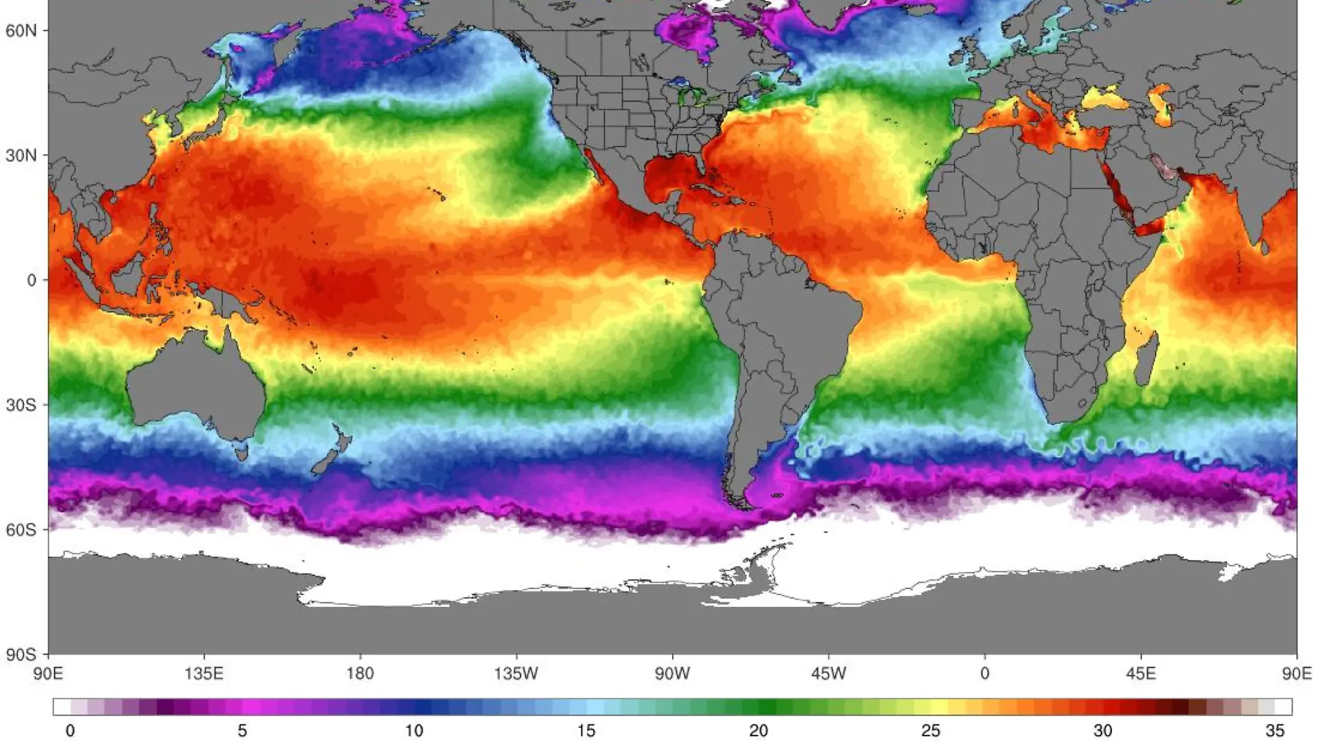 Wasser-Oberflächentemperaturen weltweit