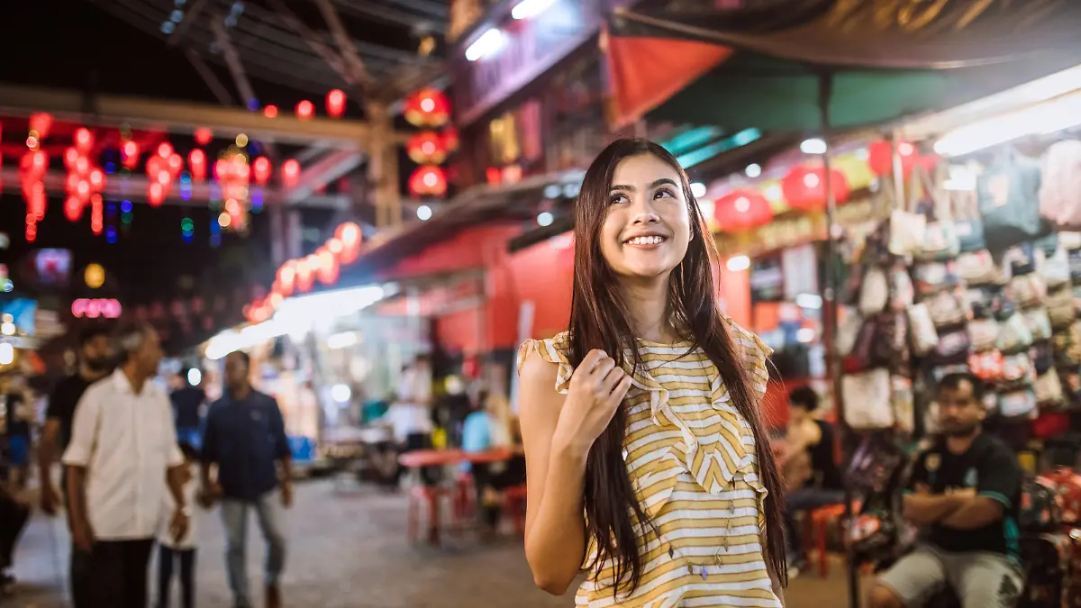 Portrait of beautiful woman at Chinese market