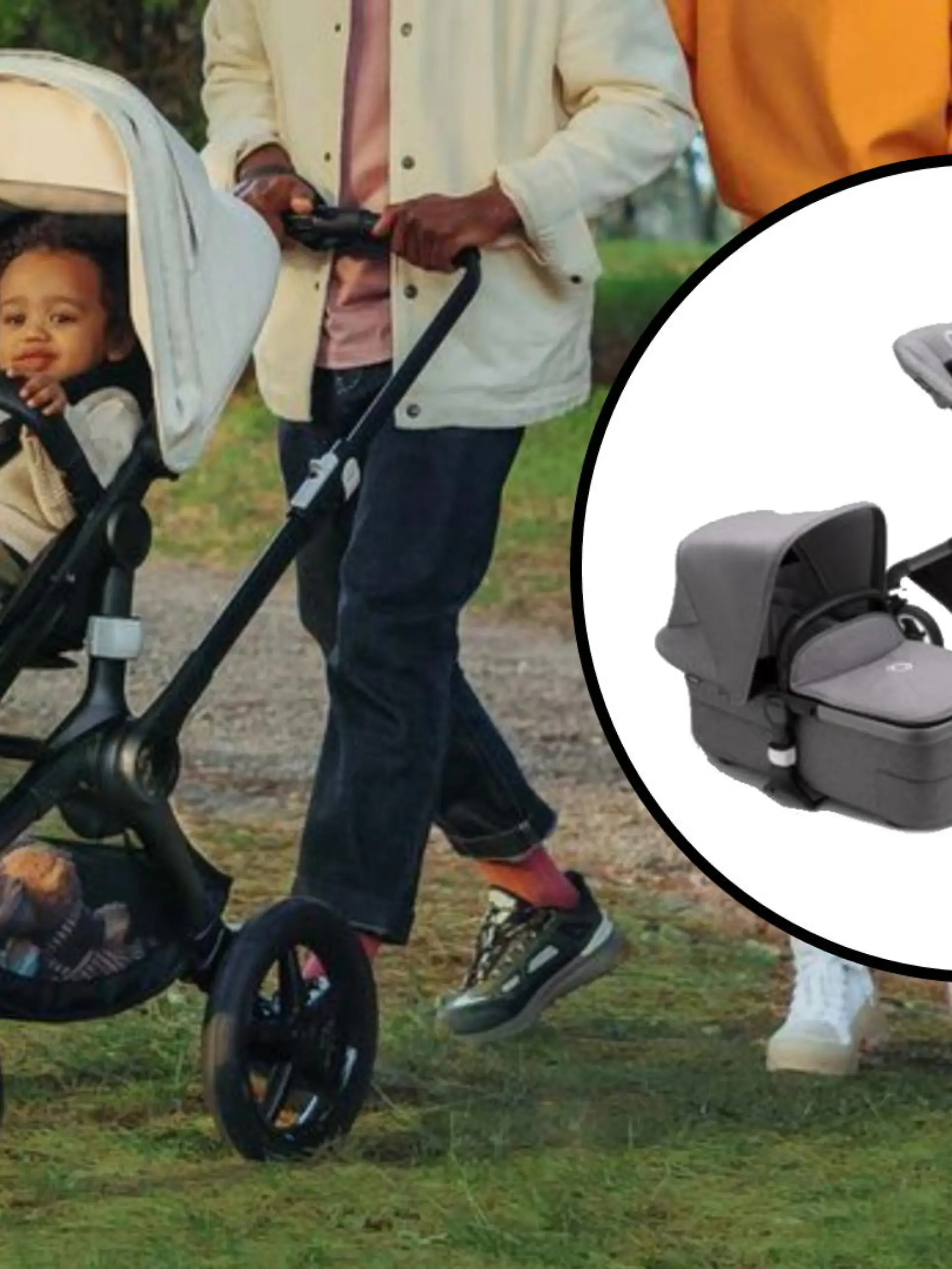 Frau, die Baby im Bugaboo Fox 3 schiebt.