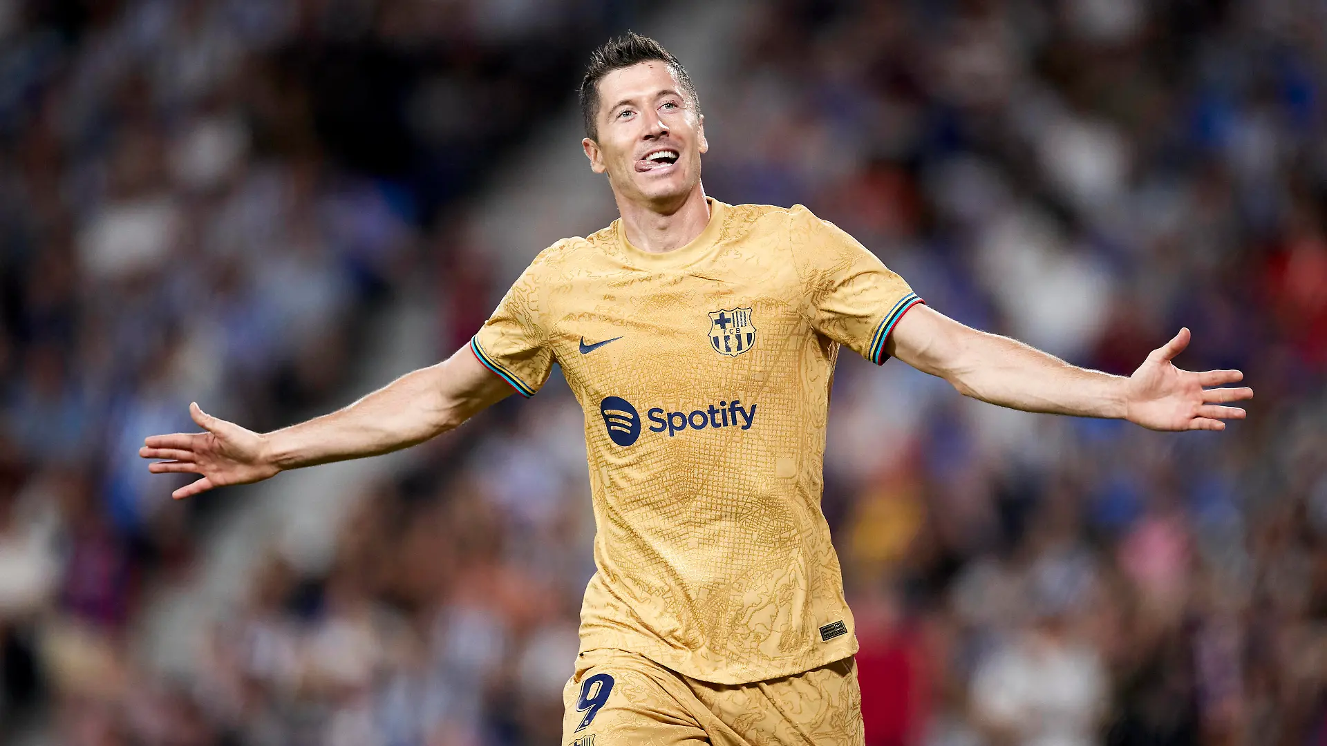 ESP: Real Sociedad v FC Barcelona, Barca - La Liga Santander Robert Lewandowski of FC Barcelona reacts after scoring goal during the La Liga Santander match between Real Sociedad and FC Barcelona at Reale Arena on August 21, 2022, in San Sebastian, Spain. San Sebastian Reale Arena Basque Country Spain _RL_RSOvFCB_142 Copyright: xRicardoxLarreinax