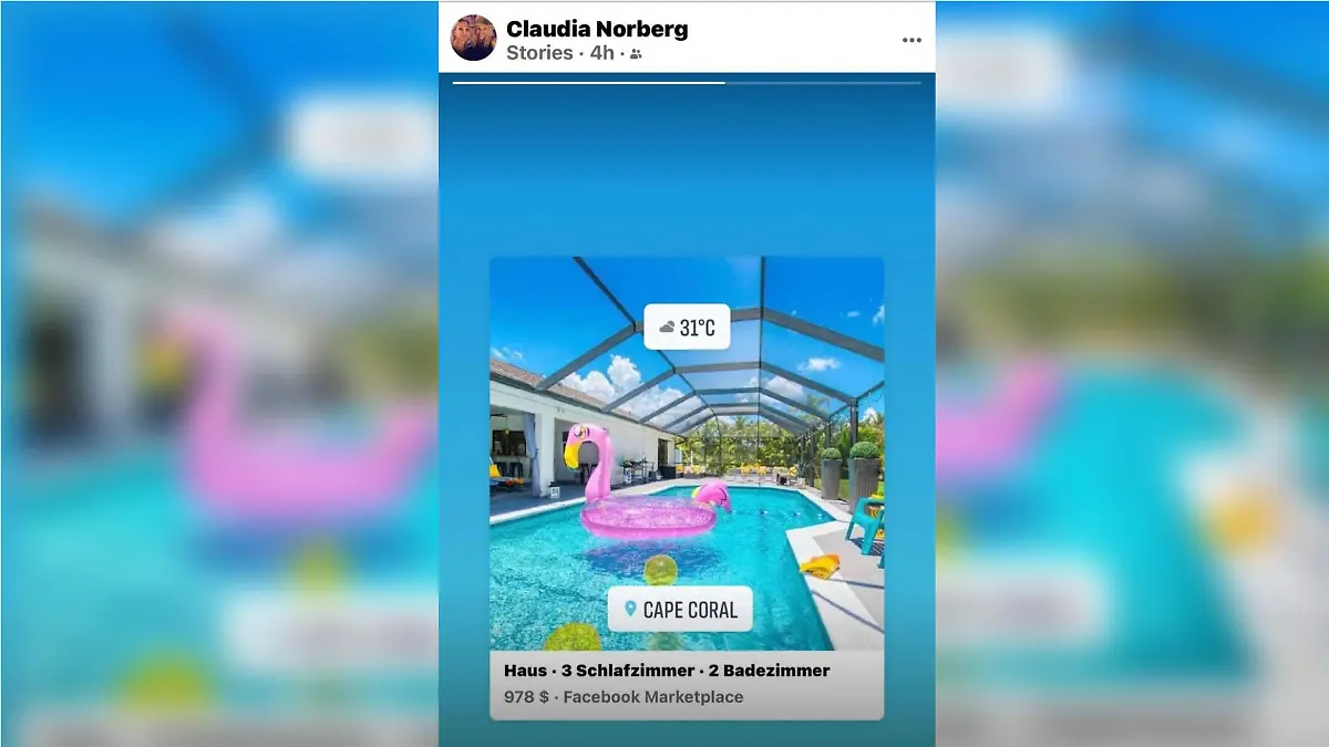 Claudia Norberg bietet via Facebook eine Unterkunft in Cape Coral, Florida an.