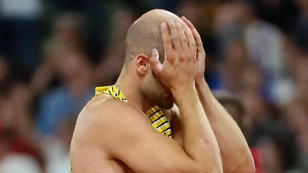 2022 European Championships - Athletics - Olympiastadion, Munich, Germany - August 21, 2022 Germany's Julian Weber reacts during the men's javelin throw final REUTERS/Wolfgang Rattay