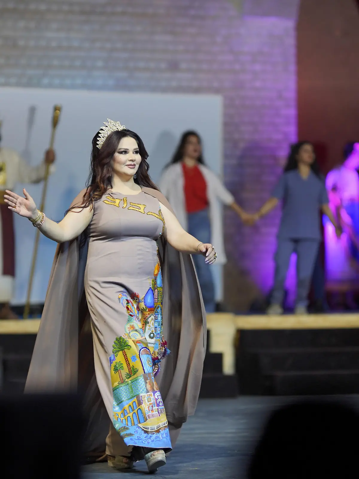 BABYLON, IRAQ - OCTOBER 28: Iraqi actress Enas Taleb attends the Babylon International Festival held for the first time since the US-led invasion in 2003 in the ancient city of Babylon, UNESCO World Heritage Site, in Iraq on October 28, 2021. Karar Essa / Anadolu Agency