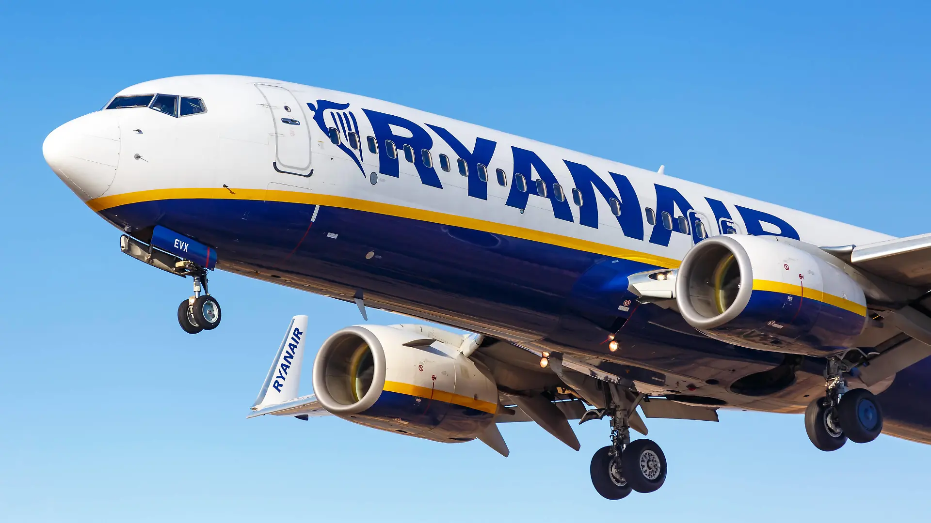 Ryanair Boeing 737-800 Flugzeug Flughafen Teneriffa Süd Teneriffa, Spanien - 23. November 2019: Ein Boeing 737-800 Flugzeug der Ryanair mit dem Kennzeichen EI-EVX auf dem Flughafen Teneriffa Süd TFS in Spanien. *** Ryanair Boeing 737 800 aircraft Tenerife South Tenerife Airport TFS, Spain 23 November 2019 A Ryanair Boeing 737 800 aircraft with registration number EI EVX at Tenerife South TFS Airport in Spain