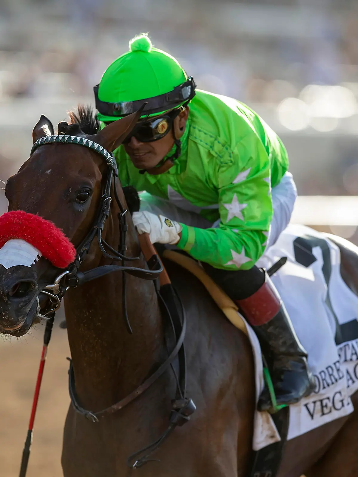 In this image provided by Benoit Photo, Vegas Magic, with Abel Cedillo aboard, wins the Grade II, $200,000 Sorrento Stakes horse race Saturday, Aug. 13, 2022, at Del Mar Thoroughbred Club in Del Mar, Calif. (Benoit Photo via AP)