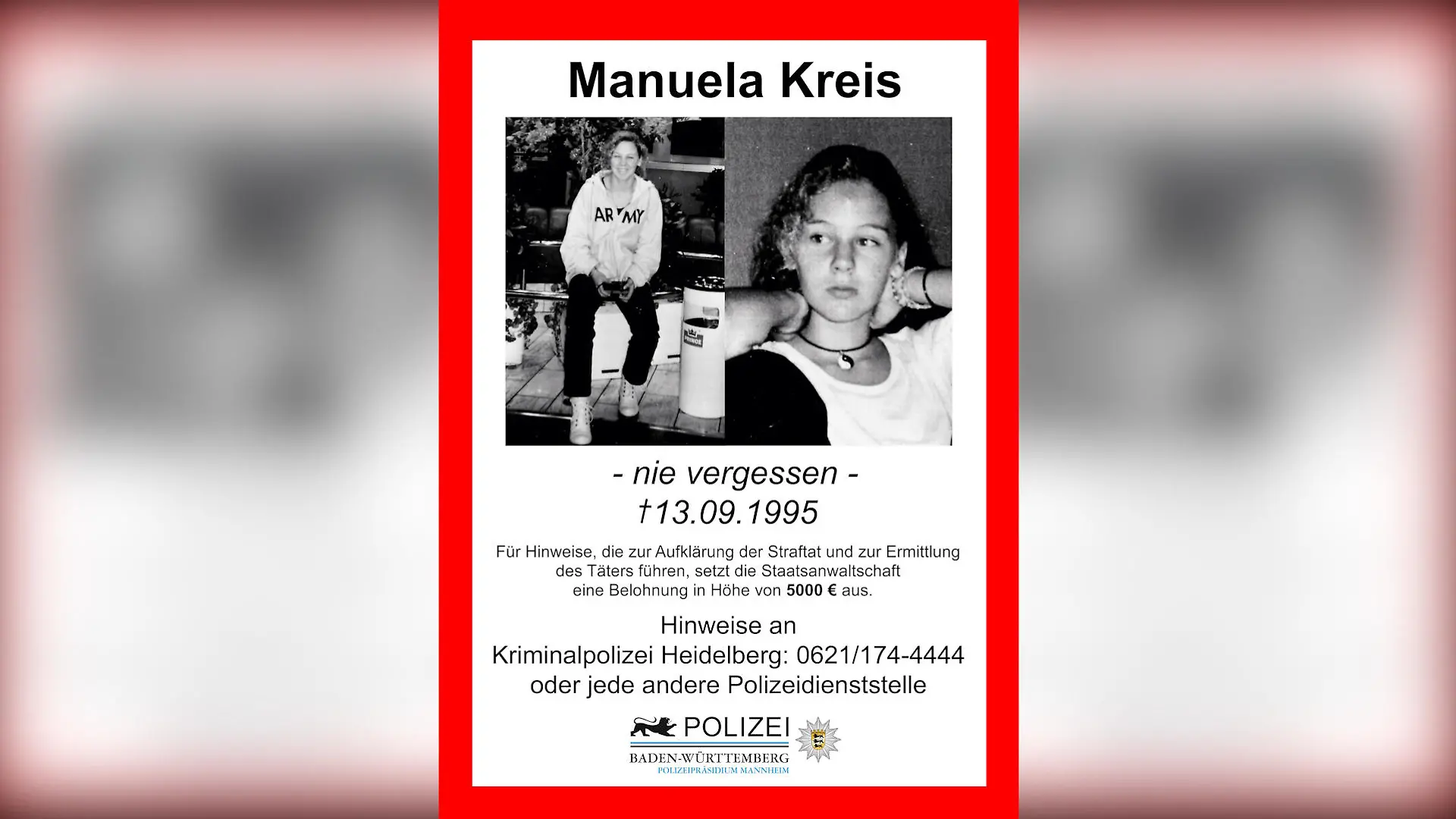 Wer hat Manuela Kreis getötet? Die Polizei hofft auf Hinweise aus der Bevölkerung.
