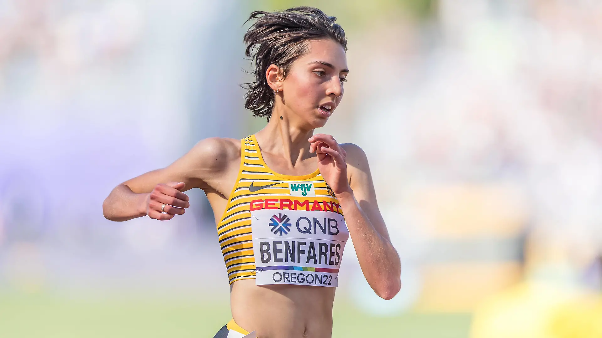 World Athletics Championships Oregon 22 United States of America, 20.07.2022 Sara BENFARES of GERMANY GER in the first round of the womens 5000 m at the World Athletics Championships Oregon 22 in Eugene, on Wednesday, July 20, 2022 *** World Athletics Championships Oregon 22 United States of America, 20 07 2022 Sara BENFARES of GERMANY GER in the first round of the womens 5000 m at the World Athletics Championships Oregon 22 in Eugene, on Wednesday, July 20, 2022 Copyright: xBEAUTIFULxSPORTS/OlafxRellischx