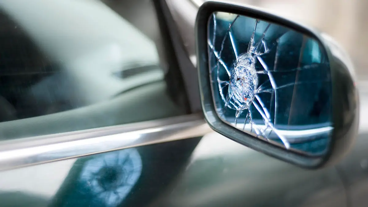 Rearview mirror of a broken car