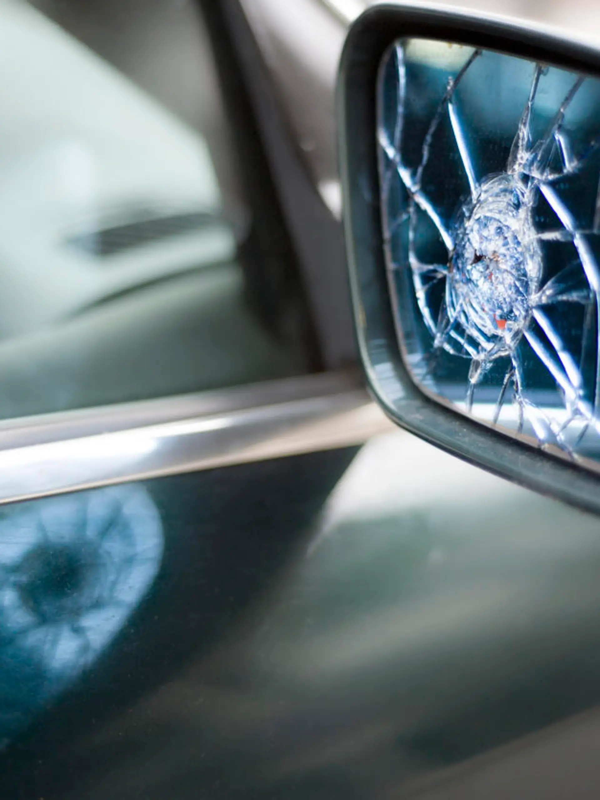 Rearview mirror of a broken car