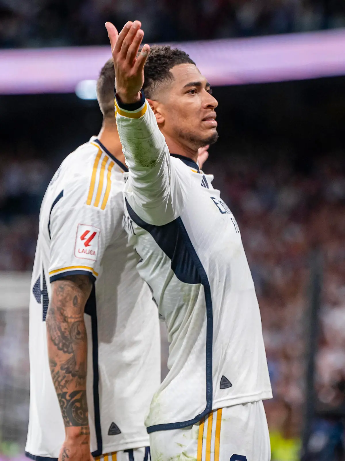 Real Madrid vs FC Barcelona, Barca - LaLiga EA Sports 2023/2024 MADRID, SPAIN - APRIL 21: Jude Bellingham of Real Madrid seen celebrating his goal during the La Liga EA Sports 2023/24 football match between Real Madrid vs FC Barcelona at Estadio Santiago Bernabeu on April 21, 2024 in Madrid, Spain. Madrid Estadio Santiago Bernabeu Madrid Spain Copyright: xAlbertoxGardinx AGardin_20240421_football_liga_Real_Madrid_Barcelona_336