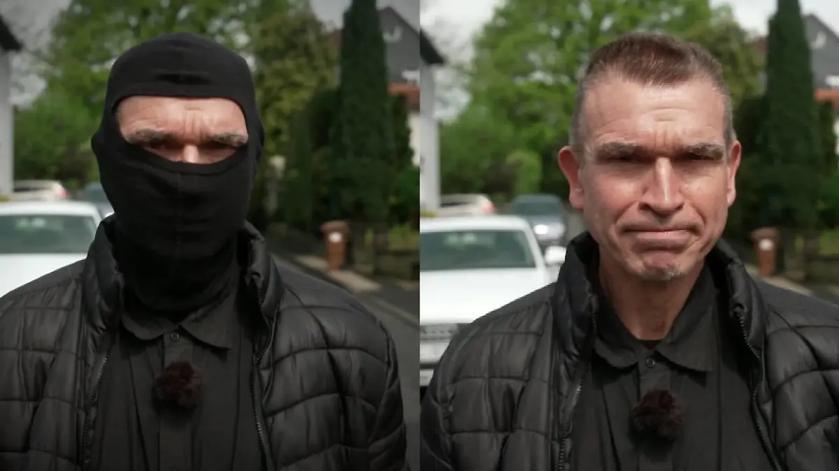 Hermann Wenning vermummt und ohne Maske