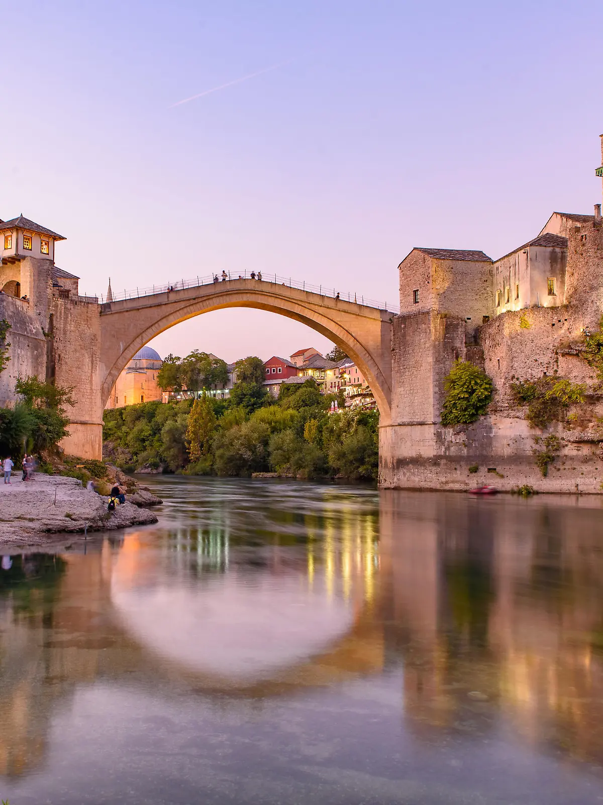 Mostar Bridge at sunset time, an Ottoman bridge in Mostar, Bosnia and Herzegovina