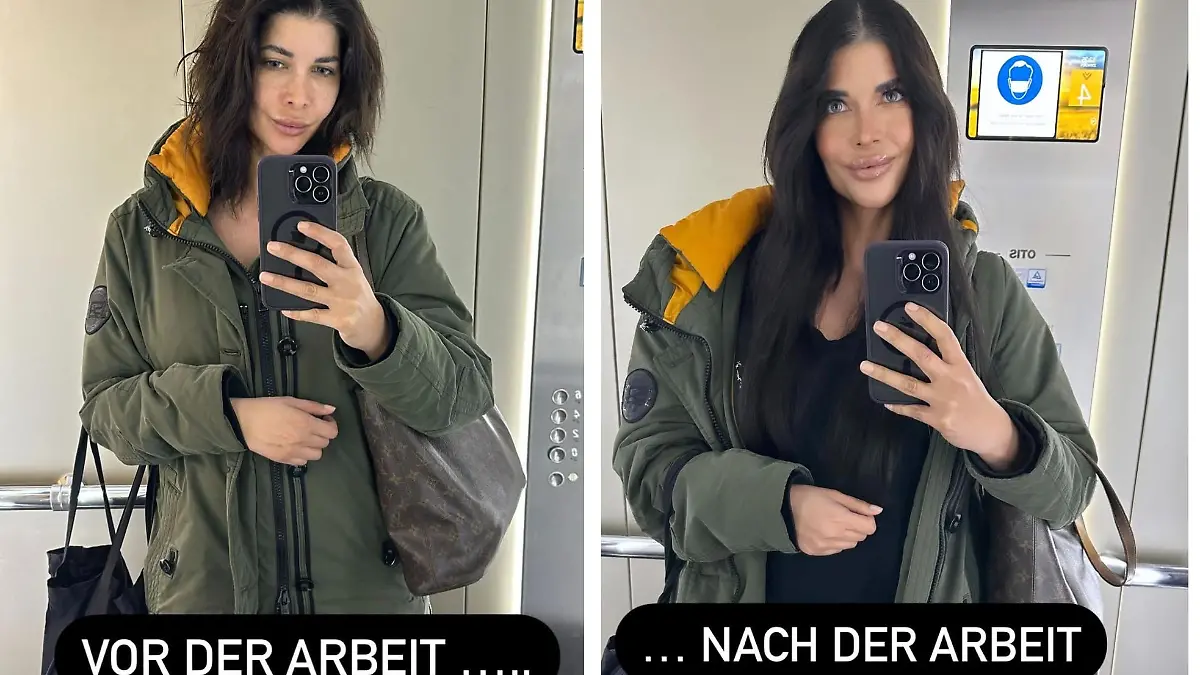 Vor der Arbeit, nach der Arbeit. Micaela Schäfer zeigt in ihrer Instagram-Story den direkten Vergleich.