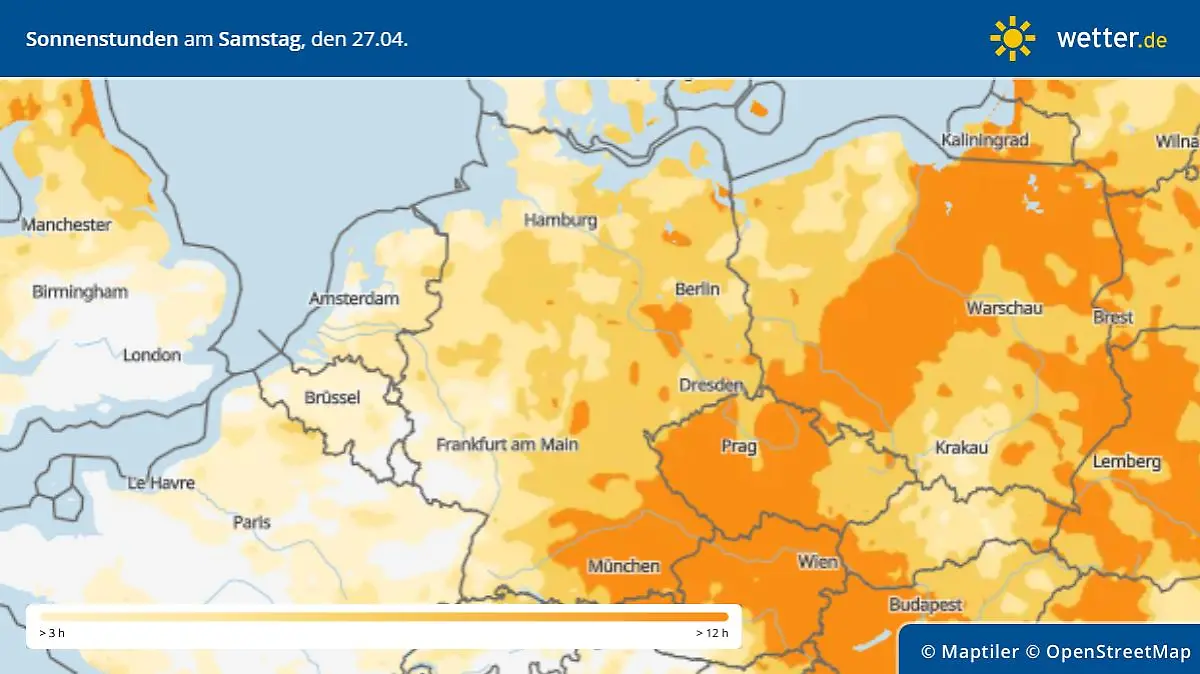 Sonnenstunden am Samstag in Deutschland