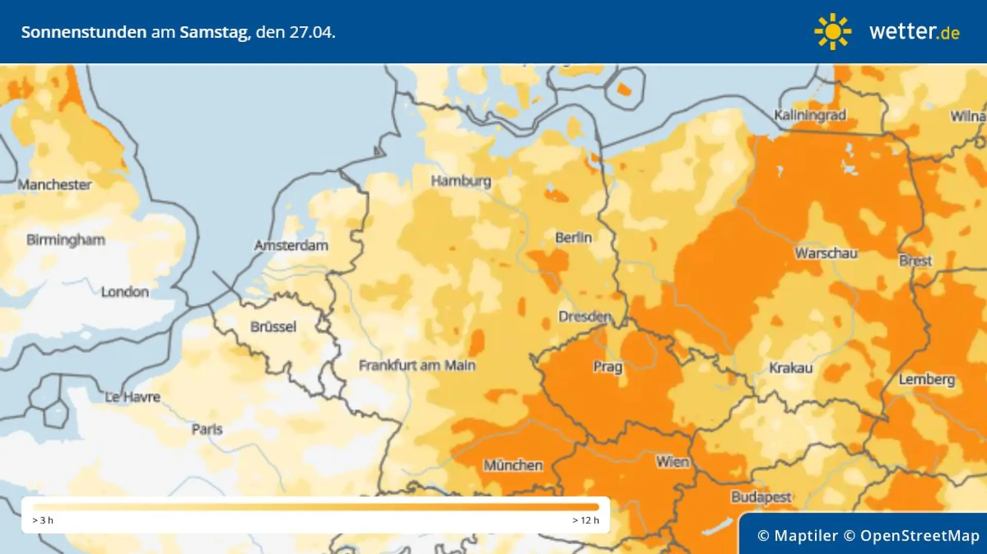Sonnenstunden am Samstag in Deutschland