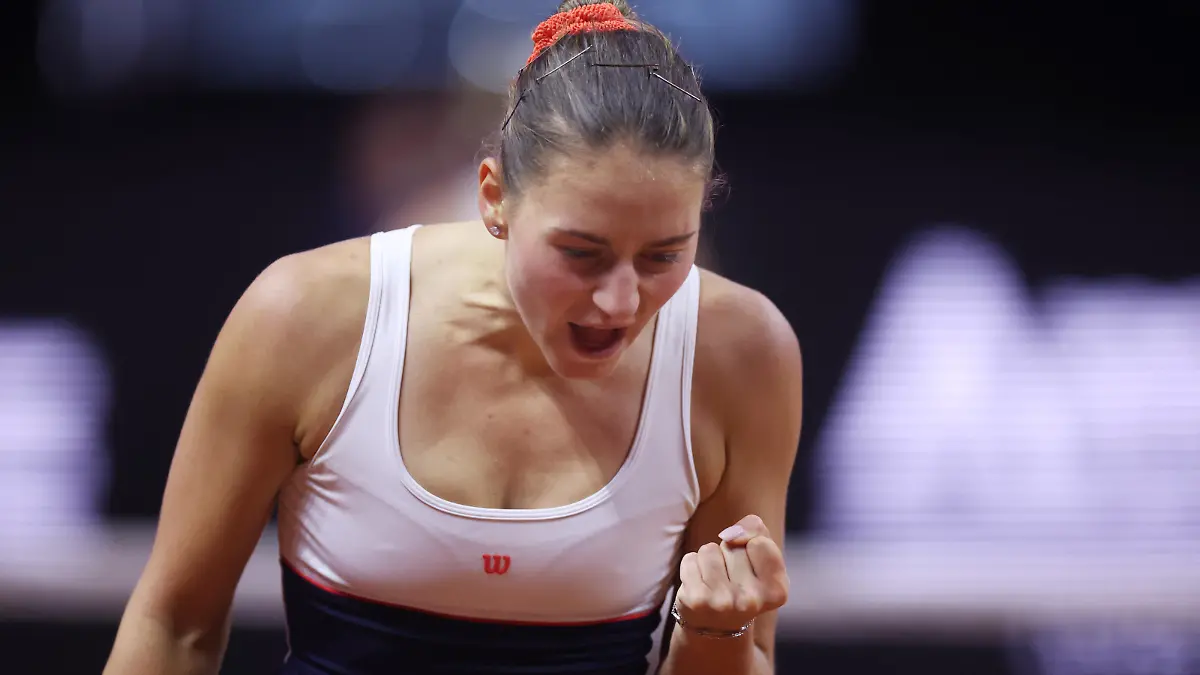STUTTGART, GERMANY - APRIL 20: Marta Kostyuk of Ukraine celebrates a point during her semi final match against Marketa Vondrousova of Czech Republic during day six of the Porsche Tennis Grand Prix Stuttgart 2024 at Porsche Arena on April 20, 2024 in Stuttgart, Germany. (Photo by Alex Grimm/Getty Images)