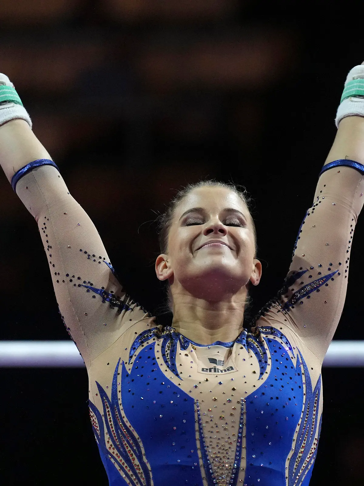 Elisabeth Seitz of Germany competes in the women's team final during the European Gymnastics Championships in Munich, Germany, Saturday, Aug. 13, 2022. (AP Photo/Matthias Schrader)