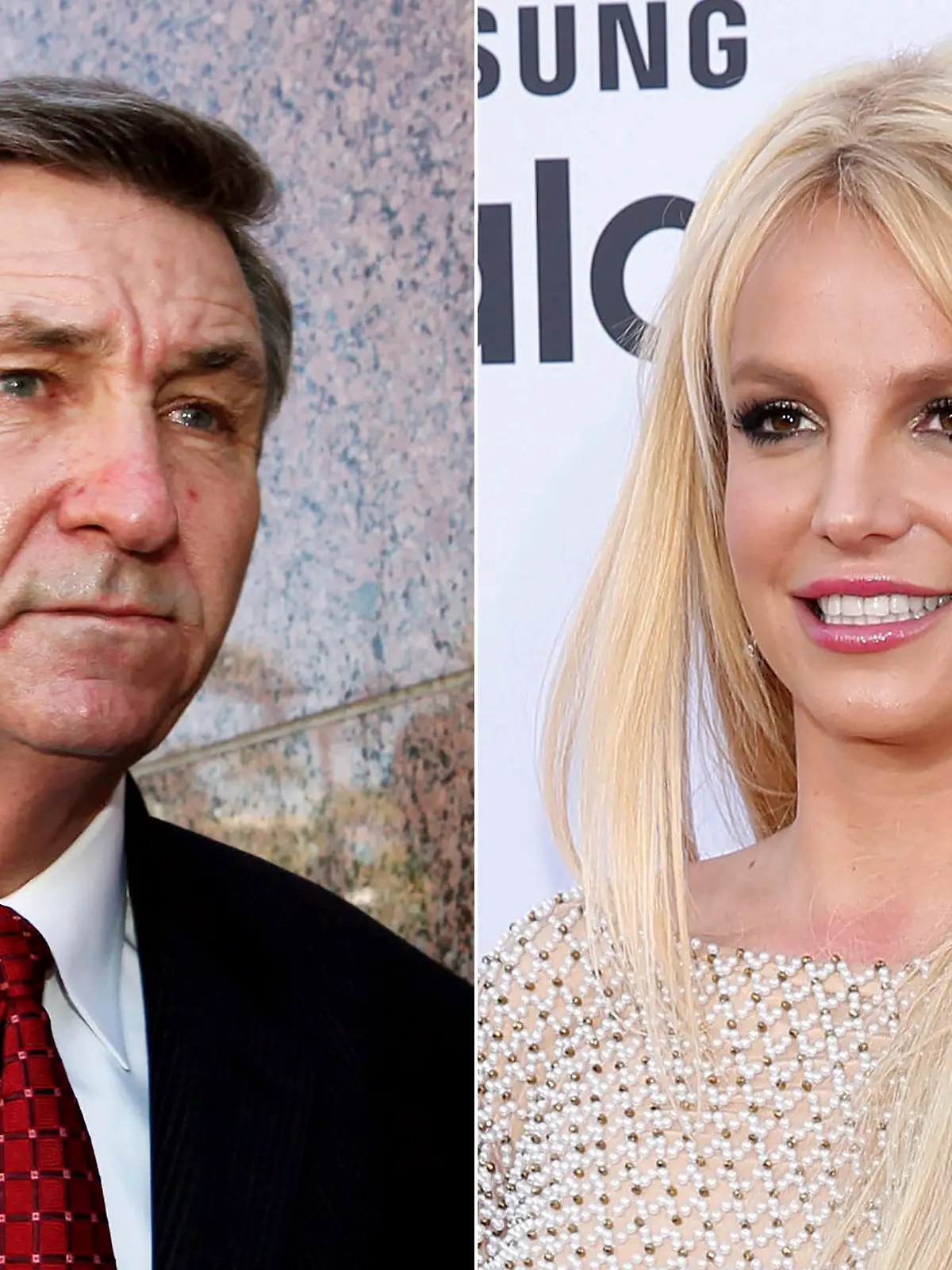 ARCHIV - 30.06.2021, USA, ---: KOMBO - Jamie Spears (l), Vater der Sängerin Britney Spears, verlässt das Stanley Mosk Gerichtsgebäude in Los Angeles am 24. Oktober 2012 und Britney Spears, Sängerin aus den USA, kommt an zu den Billboard Music Awards in Las Vegas am 17. Mai 2015. (zu dpa «Britney Spears punktet vor Gericht: Keine Befragung durch ihren Vater») Foto: Uncredited/AP/dpa +++ dpa-Bildfunk +++