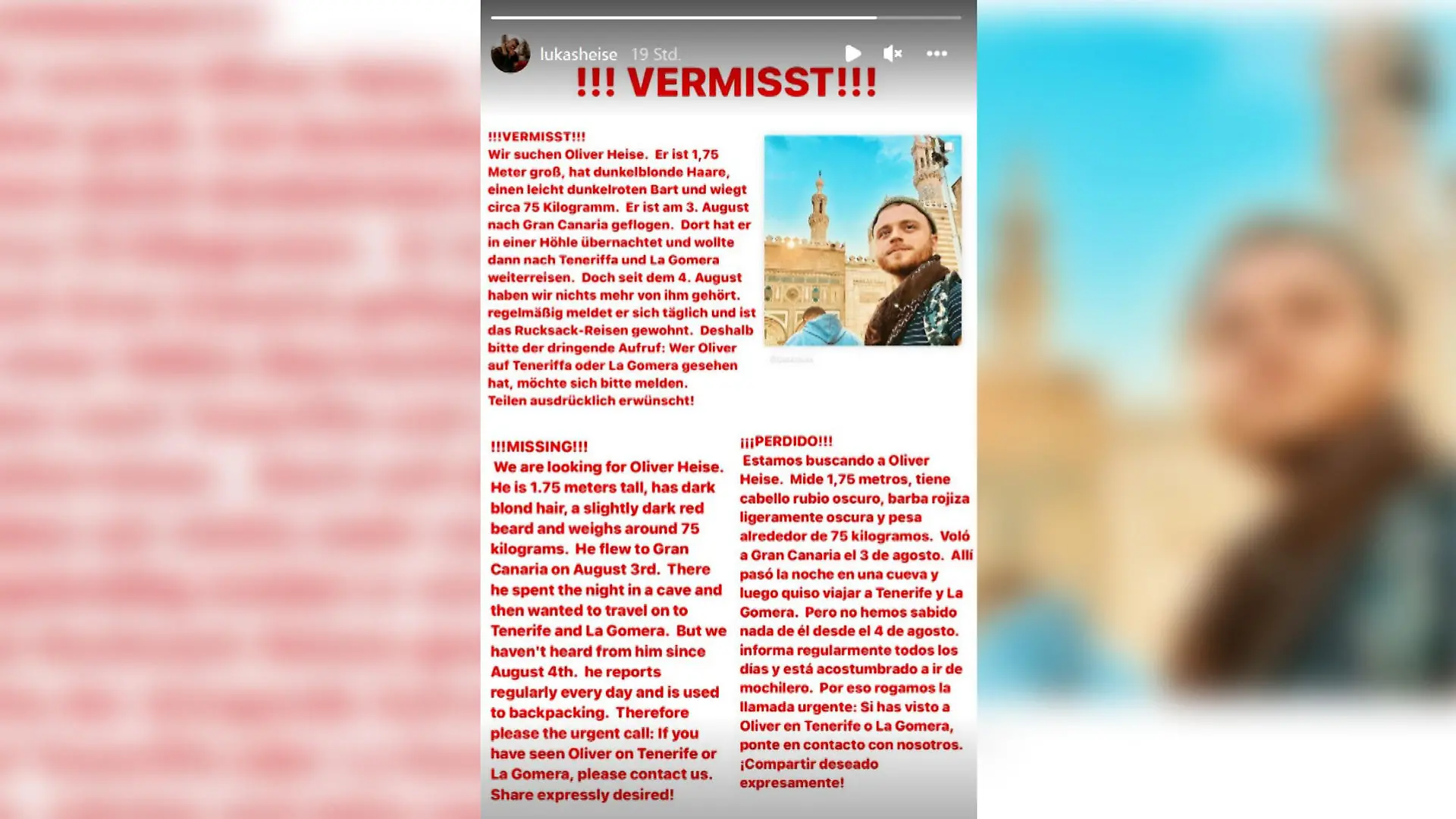 Oliver Heise auf den Kanaren vermisst