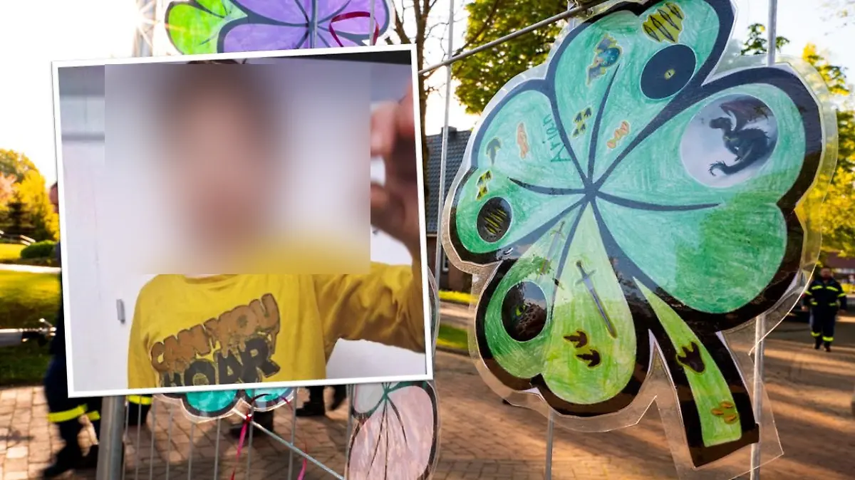 Mit Kleeblättern zeigen Kinder in Bremervörde Anteil am Schicksal des vermissten Arian