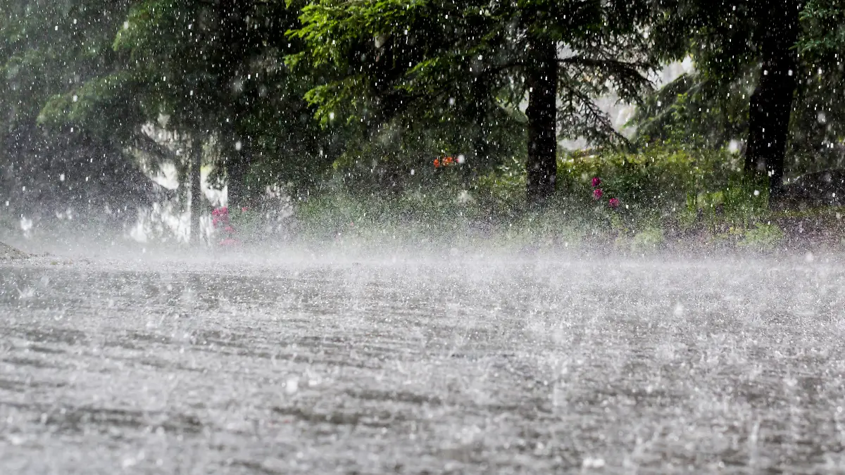 Torrential rain causing flood.