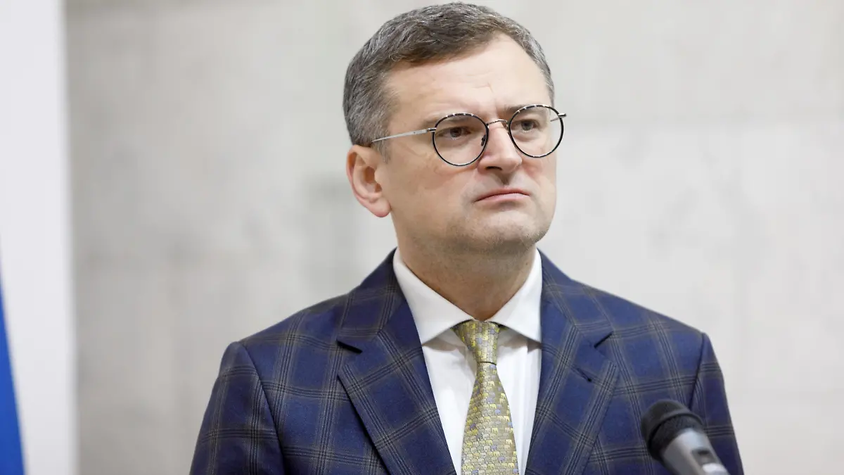 RECORD DATE NOT STATED KYIV, UKRAINE - APRIL 26, 2024 - Foreign Minister of Ukraine Dmytro Kuleba is seen during a joint briefing with Foreign Minister of Latvia Baiba Braze, Kyiv, capital of Ukraine Joint briefing of Foreign Ministers of Latvia and Ukraine PUBLICATIONxNOTxINxRUS Copyright: xKyryloxChubotinx