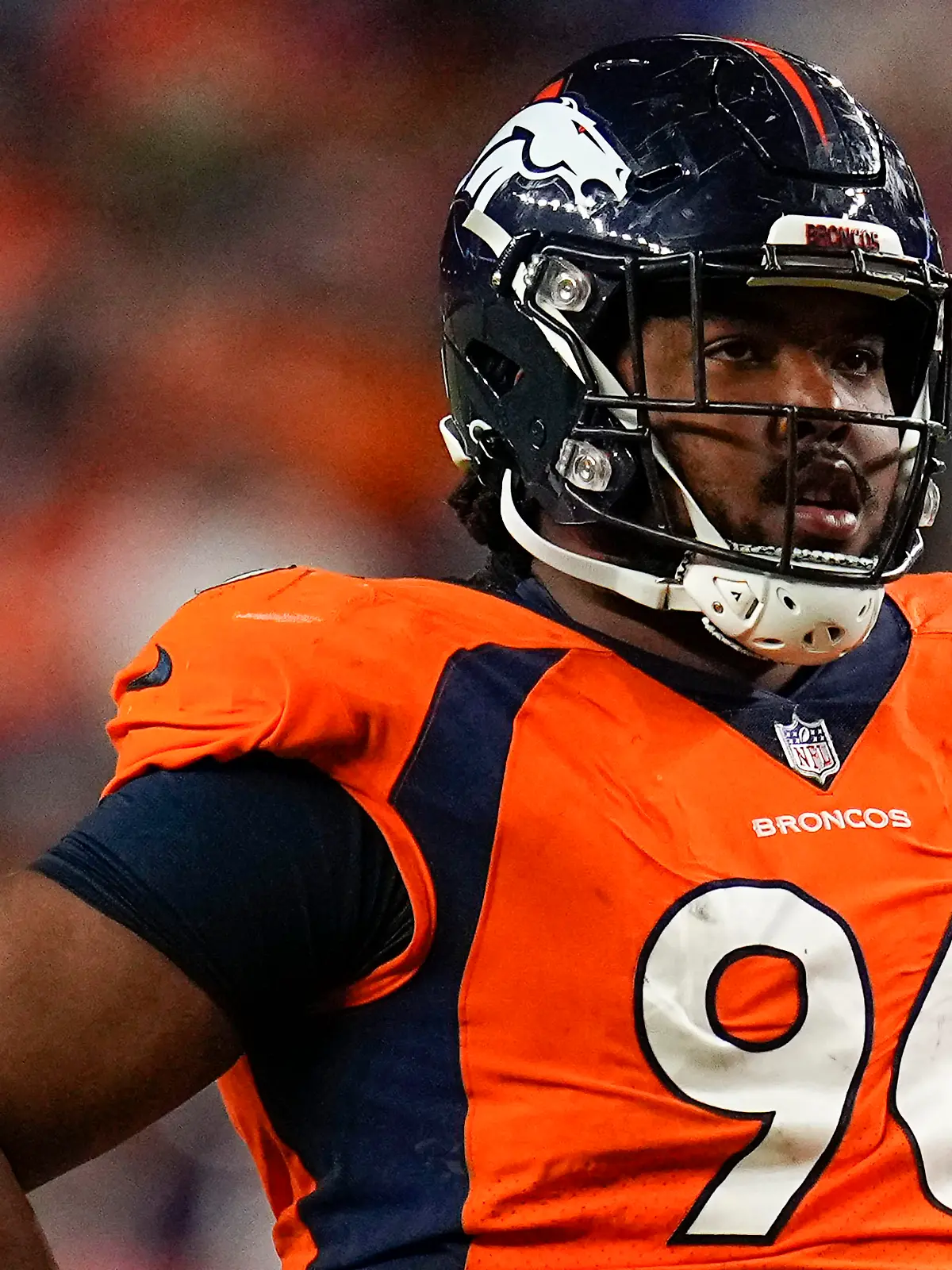FILE - Denver Broncos defensive end Eyioma Uwazurike looks on during an NFL preseason football game against the Minnesota Vikings, Aug. 27, 2022, in Denver. The NFL indefinitely suspended Uwazurike on Monday, July 24, 2023, for betting on league games during the 2022 season. (AP Photo/Jack Dempsey, File)