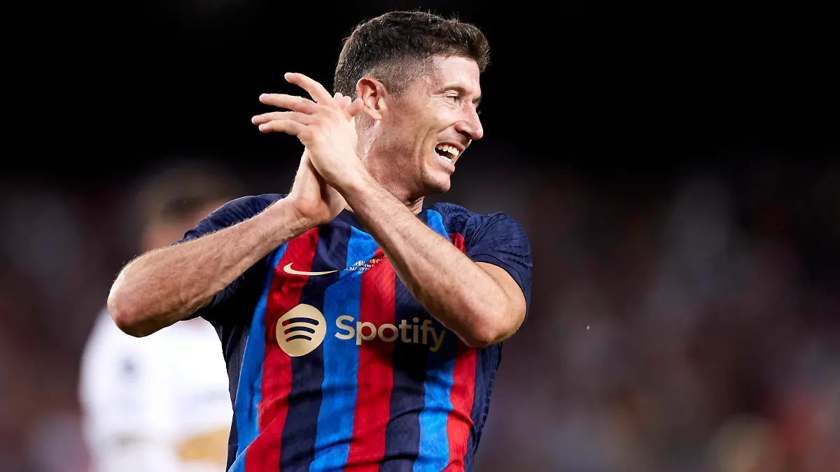 ESP: FC Barcelona, Barca v Pumas UNAM - Trofeu Joan Gamper Robert Lewandowski of FC Barcelona reacts during the pre-season friendly match of Trofeu Joan Gamper between FC Barcelona and Pumas UNAM at Spotify Camp Nou on August 7, 2022, in Barcelona, Spain. Barcelona Spotify Camp Nou Catalunya Spain _RL_FCBvPUMJG_108 Copyright: xRicardoxLarreinax