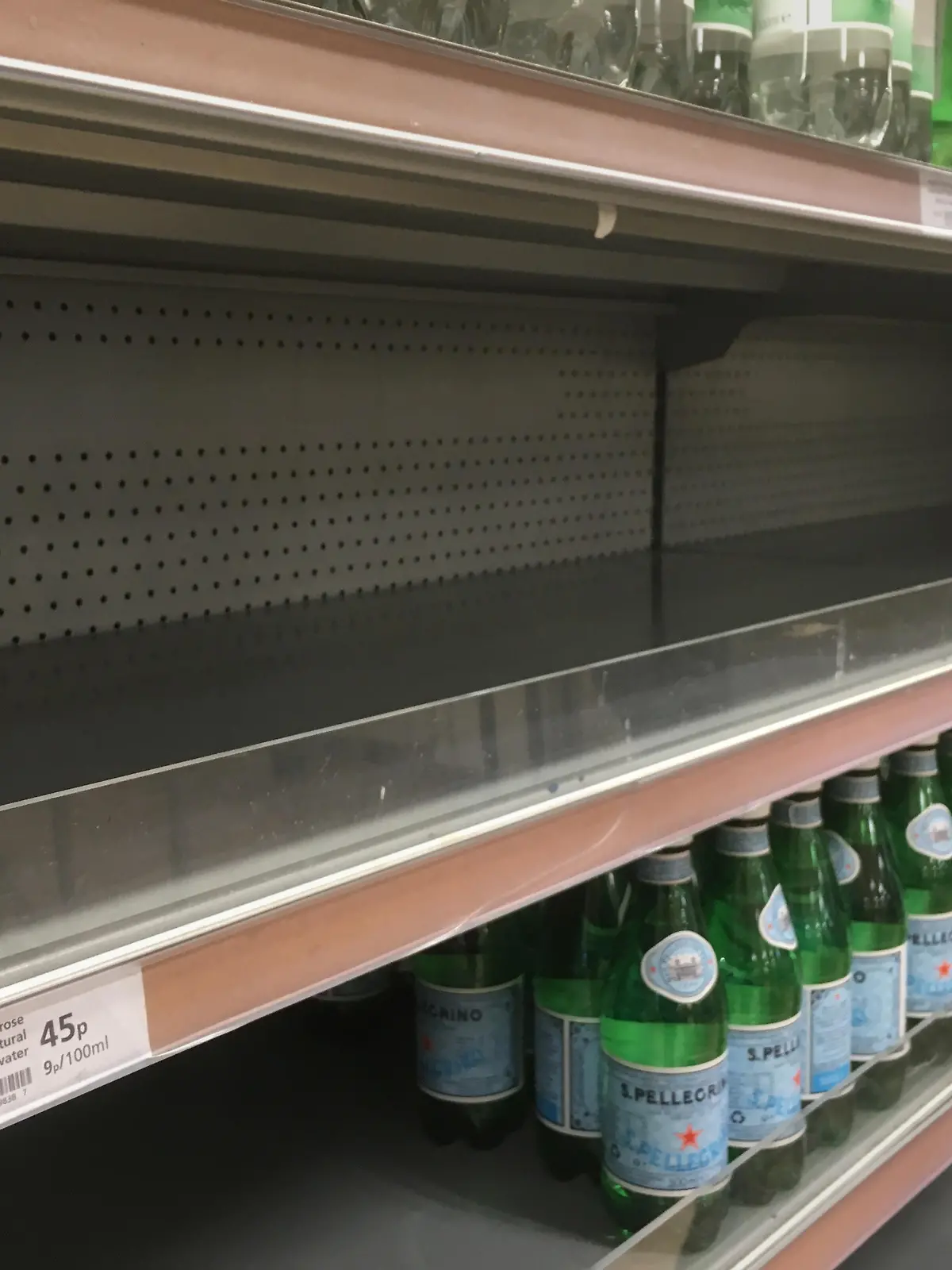 Water pipe bursts in London. The water aisle in a Waitrose supermarket in Twickenham, as a burst pipe left large parts of London with little or no water. Picture date: Wednesday June 12, 2019. Thames Water said the fault at its main regional pumping station at Hampton had caused problems in the west and south-west areas. It said it wanted to get people's water back on "as soon as possible" but bottled water would be made available if the problem was not fixed soon. See PA story CONSUMER Water. Photo credit should read: David Mirzoeff/PA Wire URN:43484100