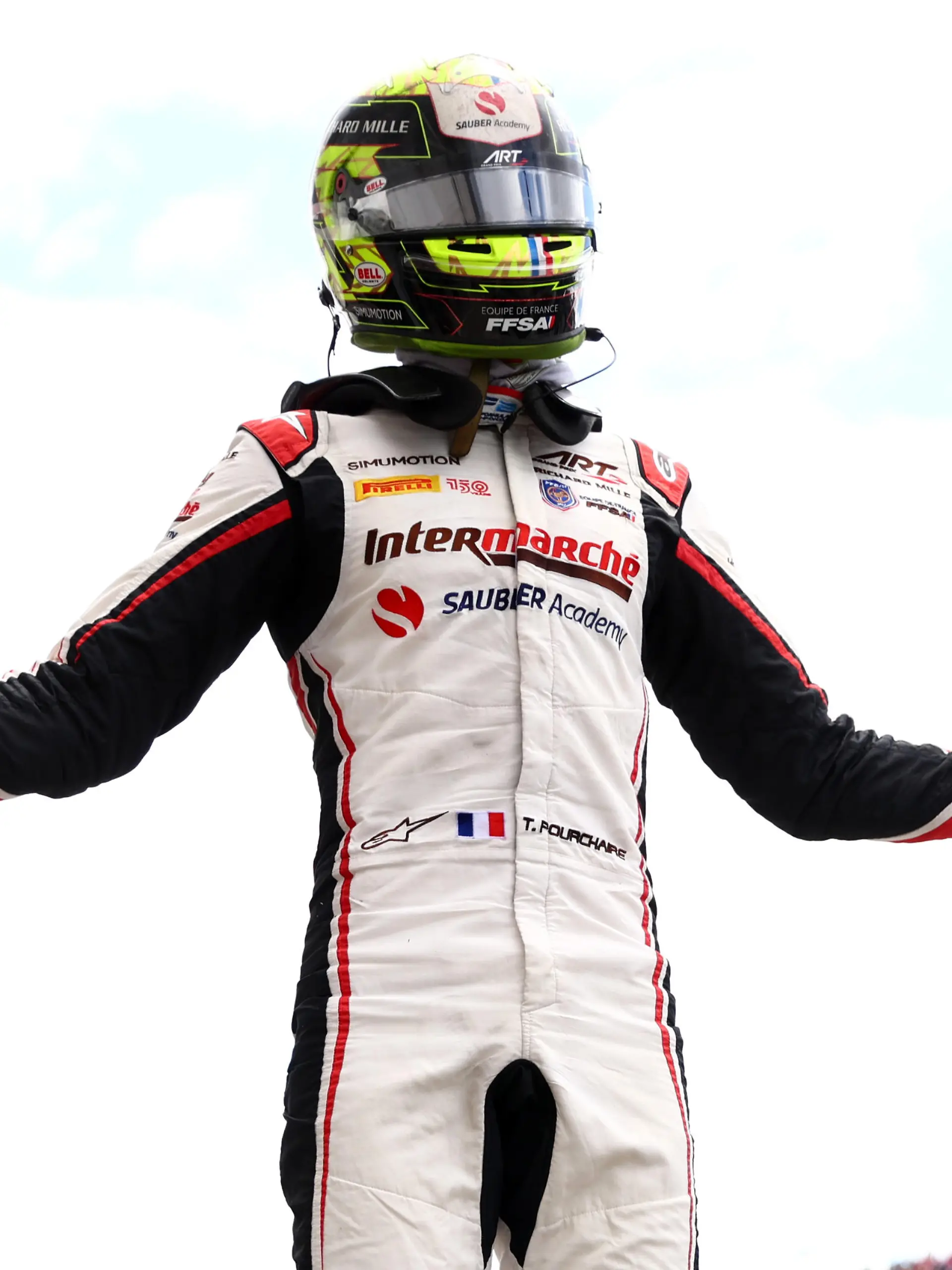 BUDAPEST, HUNGARY - JULY 31: Race winner Theo Pourchaire of France and ART Grand Prix (10) celebrates in parc ferme during the Round 10:Budapest Feature race of the Formula 2 Championship at Hungaroring on July 31, 2022 in Budapest, Hungary. (Photo by Francois Nel/Getty Images)